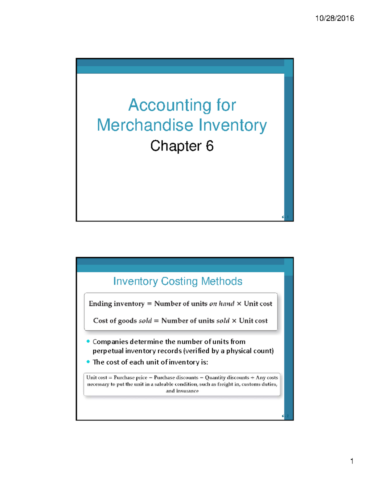 Chapter 6 lecture notes - CompaniesperpetualTheMerchandise Inventory ...