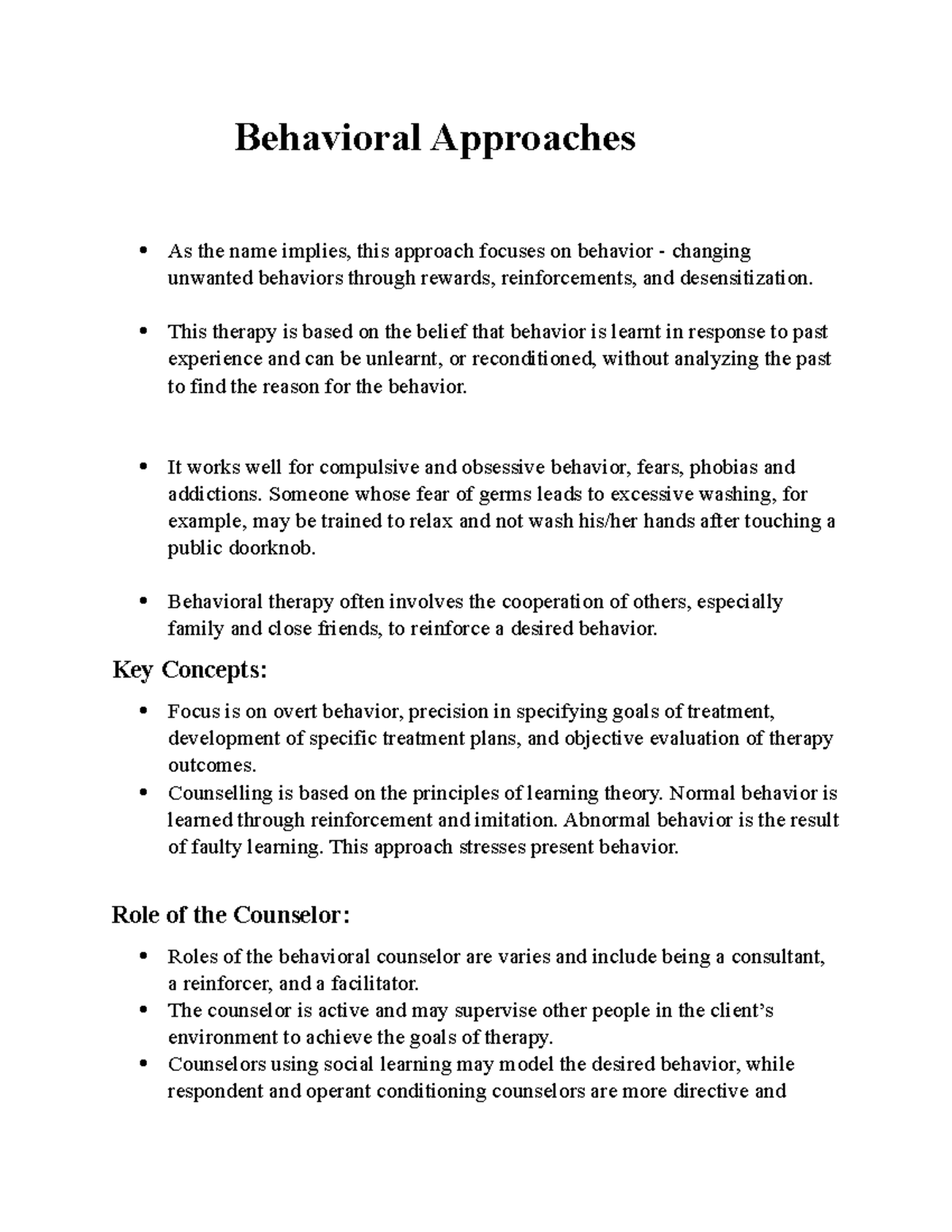 Behavioral approach - Lecture notes . - Psychology - Christ University ...