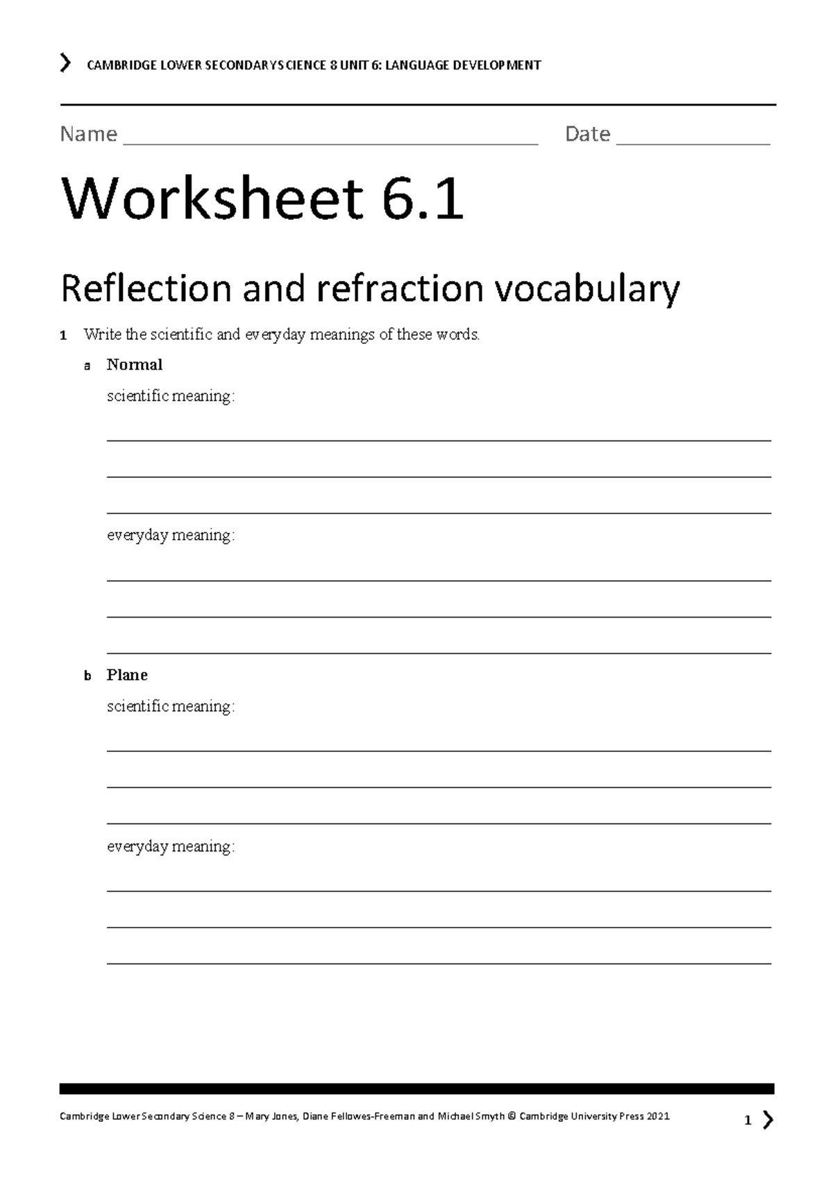 S8 Language+Worksheets Unit+6-1-3 - CAMBRIDGE LOWER SECONDARY SCIENCE 8 ...