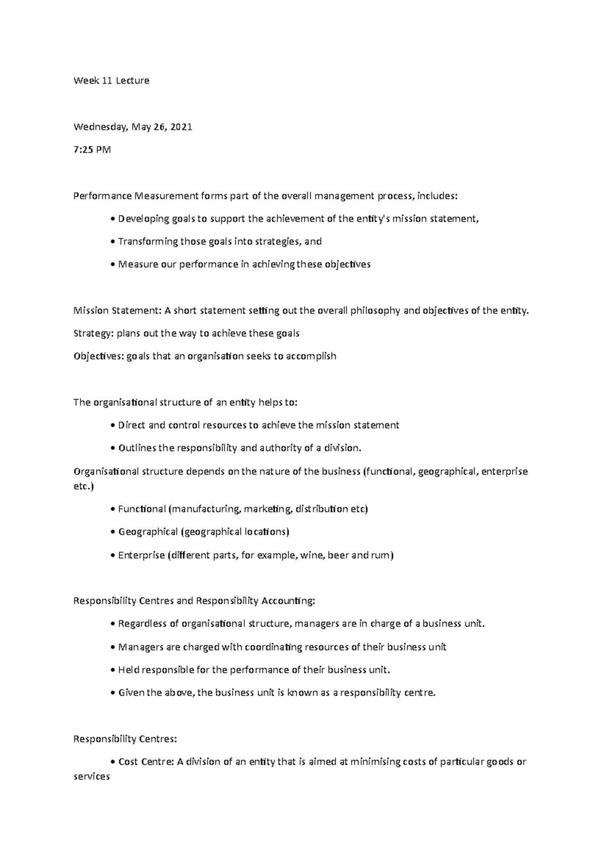 Financial week11 notes - Week 11 Lecture Wednesday, May 26, 2021 7:25 ...