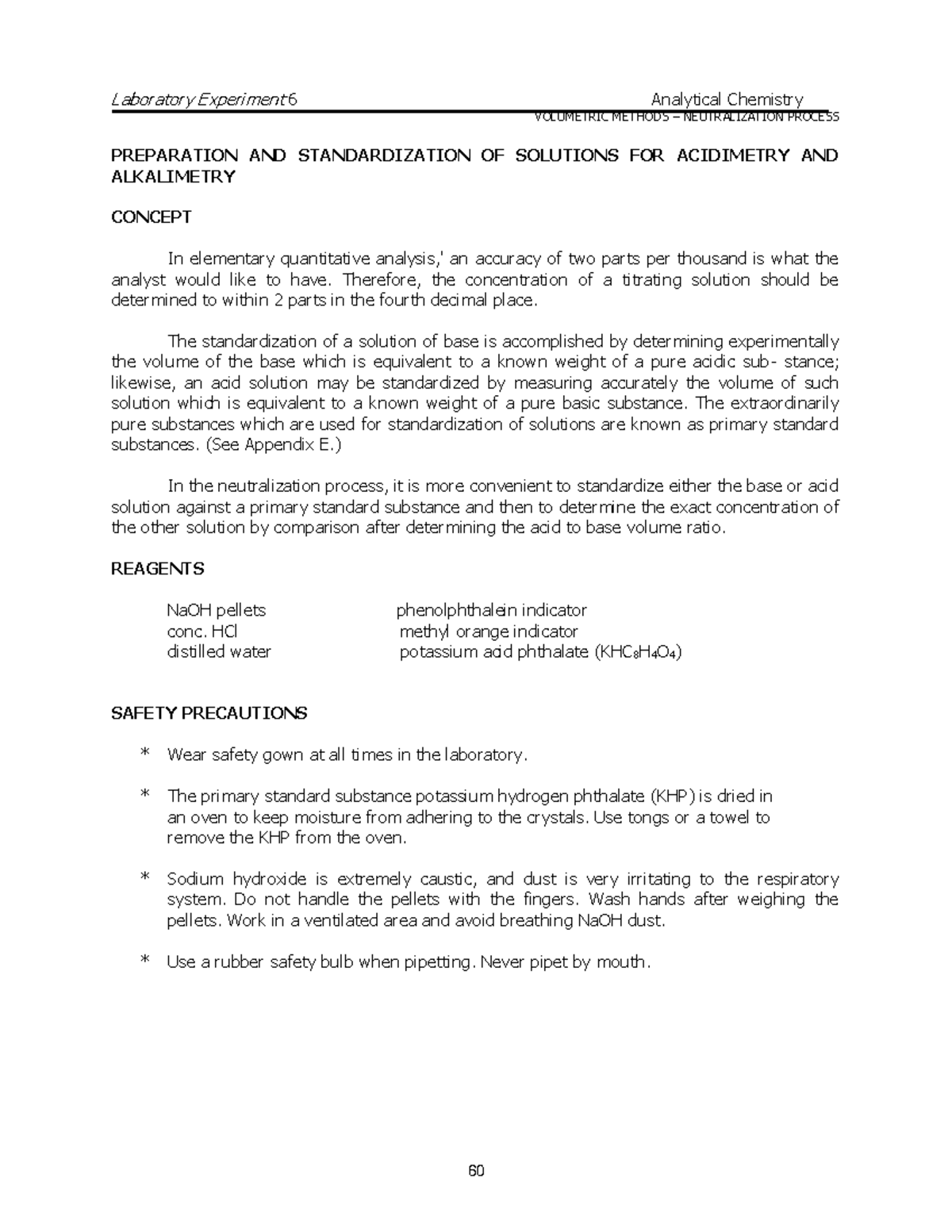 Lab Exp 6 Preparation & Standardization of Solutions for Acidimetry ...