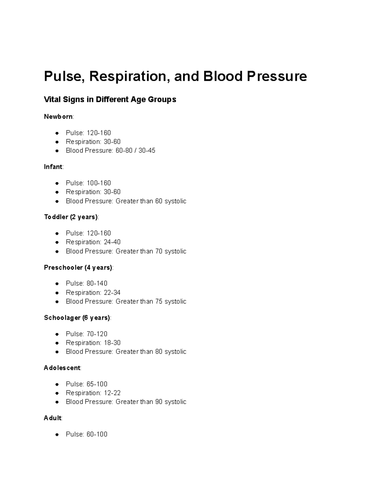 Pulse, Respiration, and Blood Pressure - Studocu