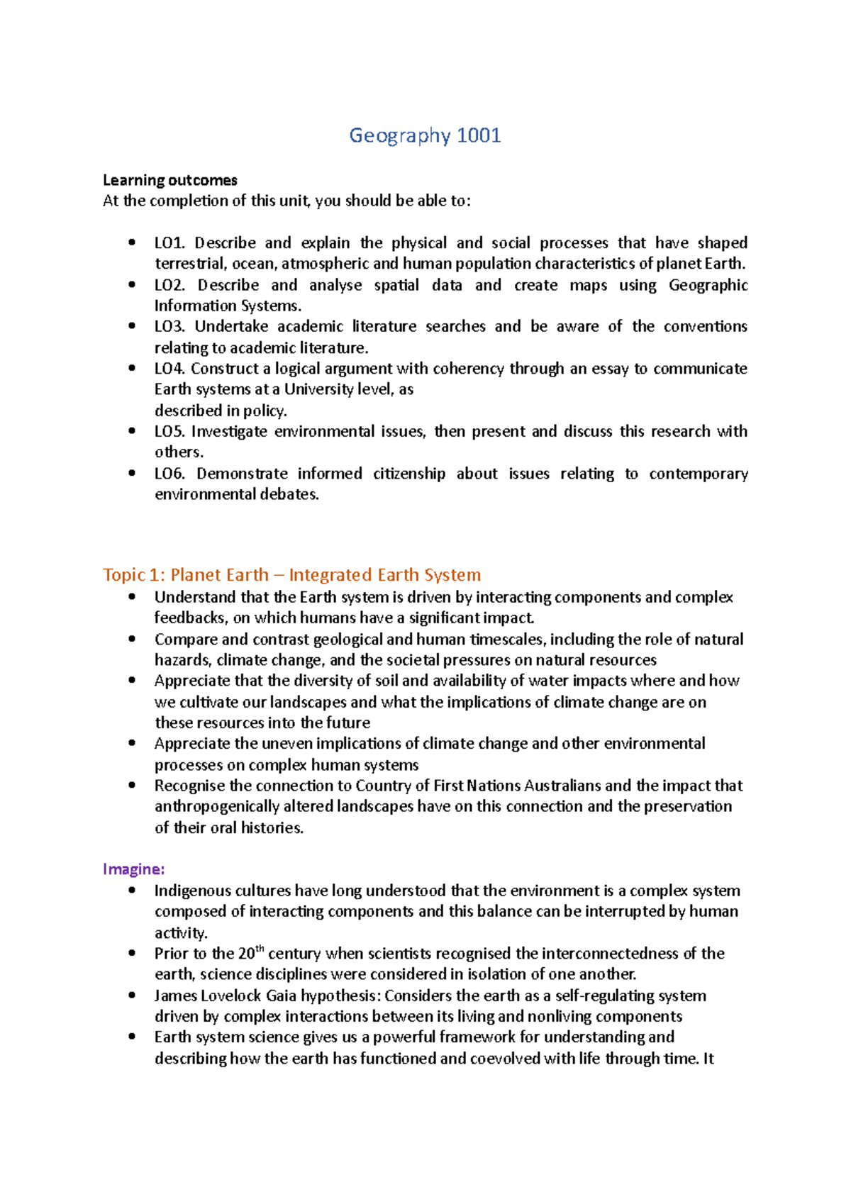Geography 1001 notes Geography 1001 Learning At the