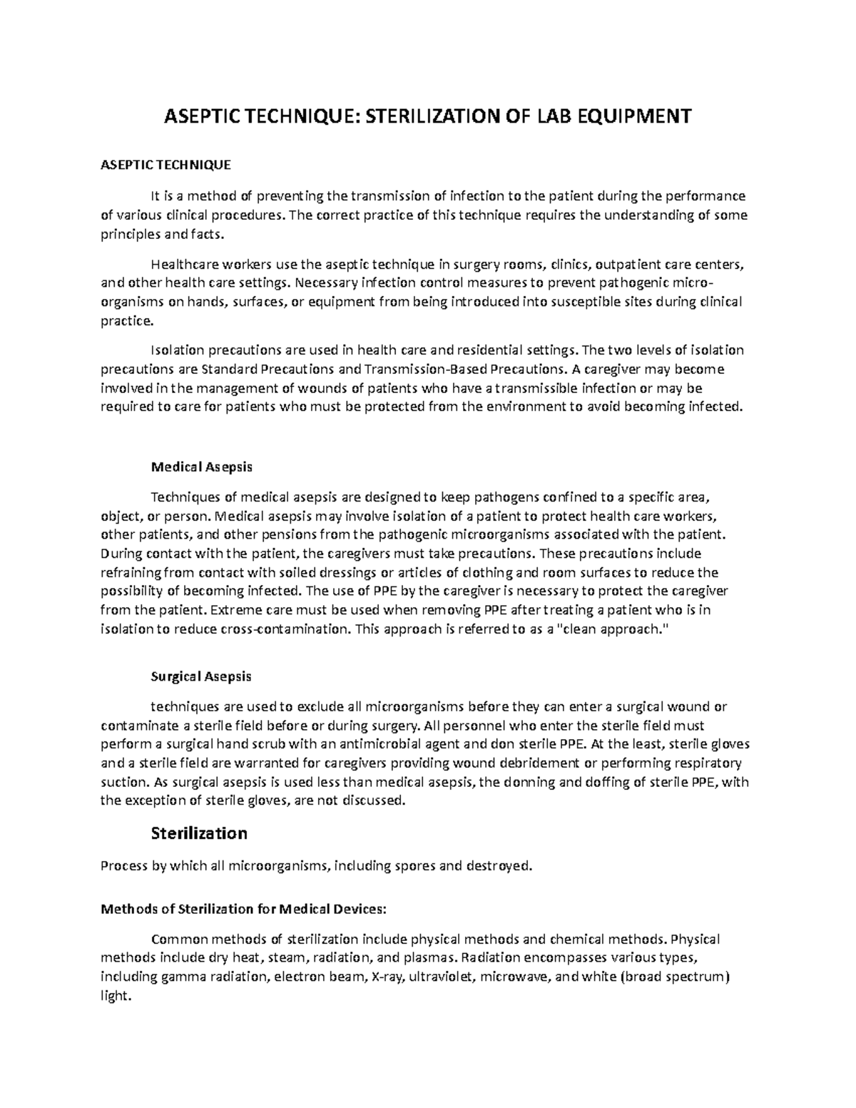 Aseptic Technique Sterilization OF LAB Equipments 77 ASEPTIC