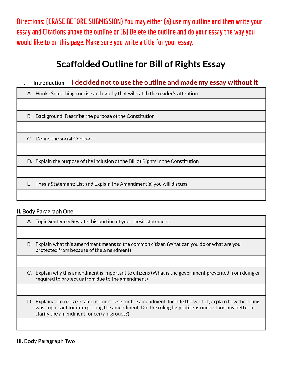 bill of rights essay assignment
