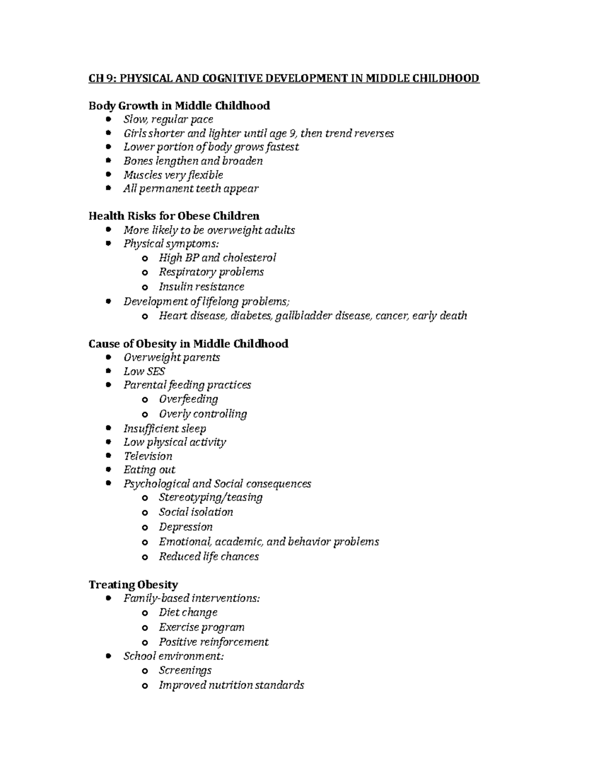 Chapter 9 physical and cognitive outlet development in middle childhood