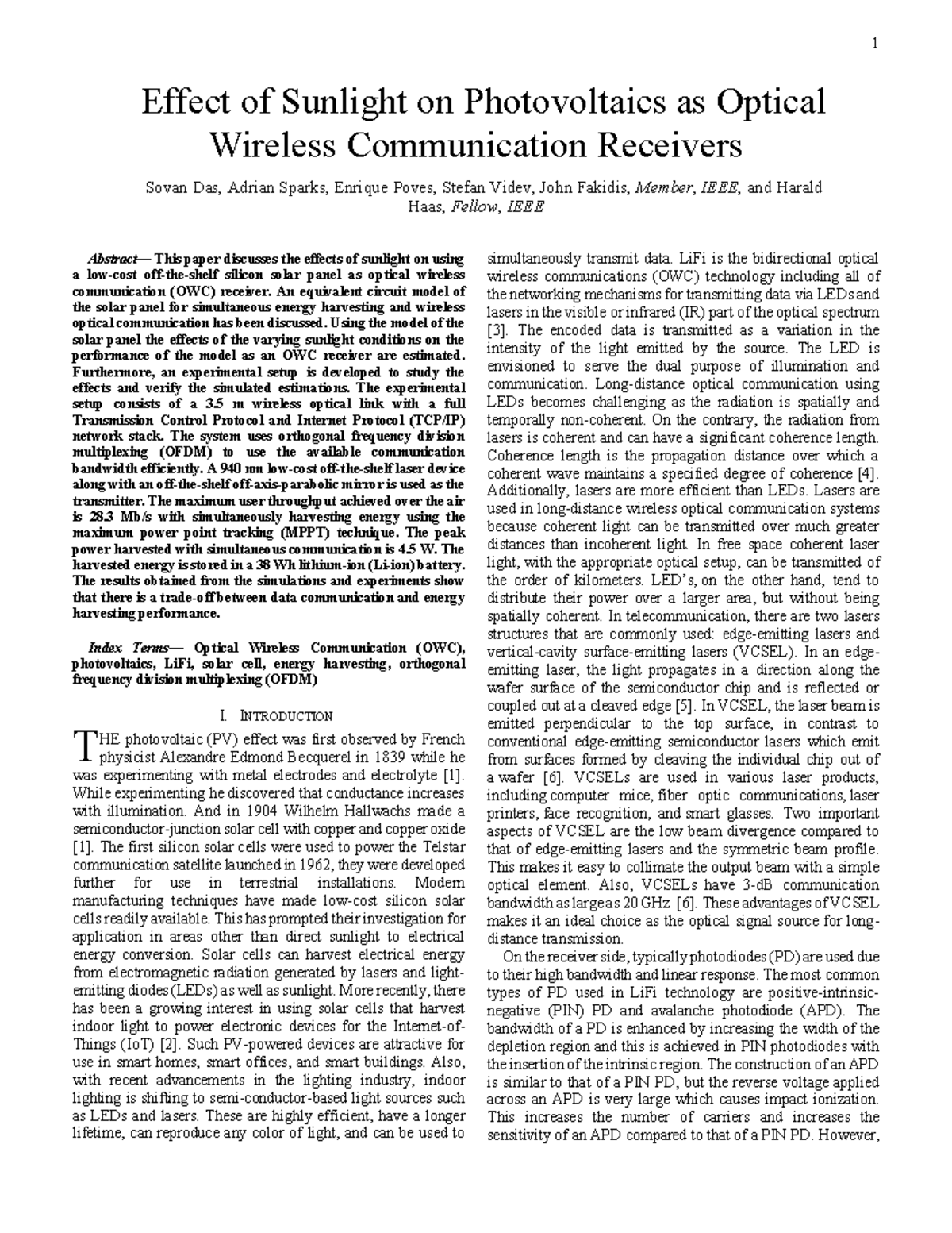 Effects of Sunlight on Photovoltaics as optical communication receiver ...