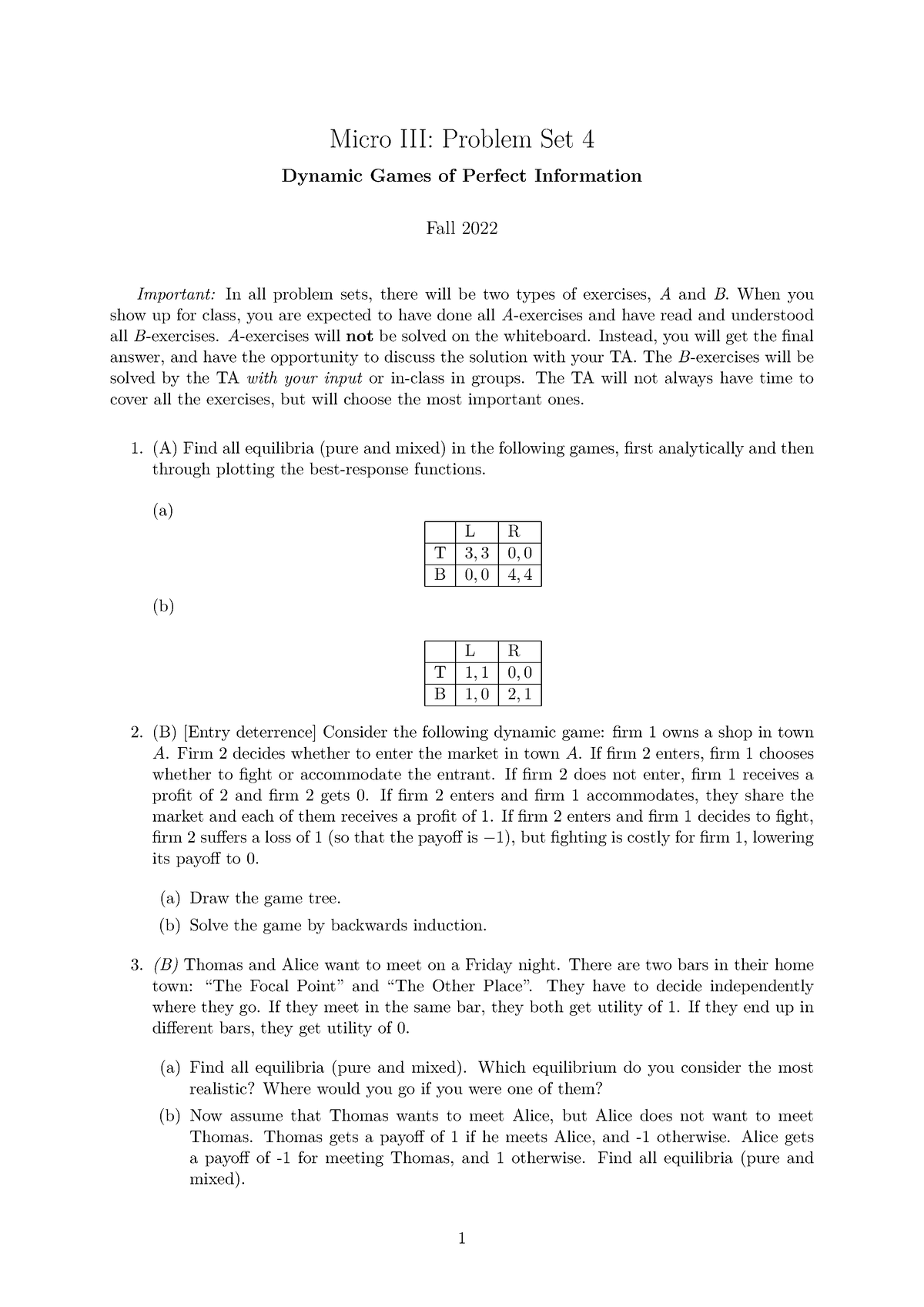 Problem Set 4 - 2022 - Sdsad - Micro III: Problem Set 4 Dynamic Games ...