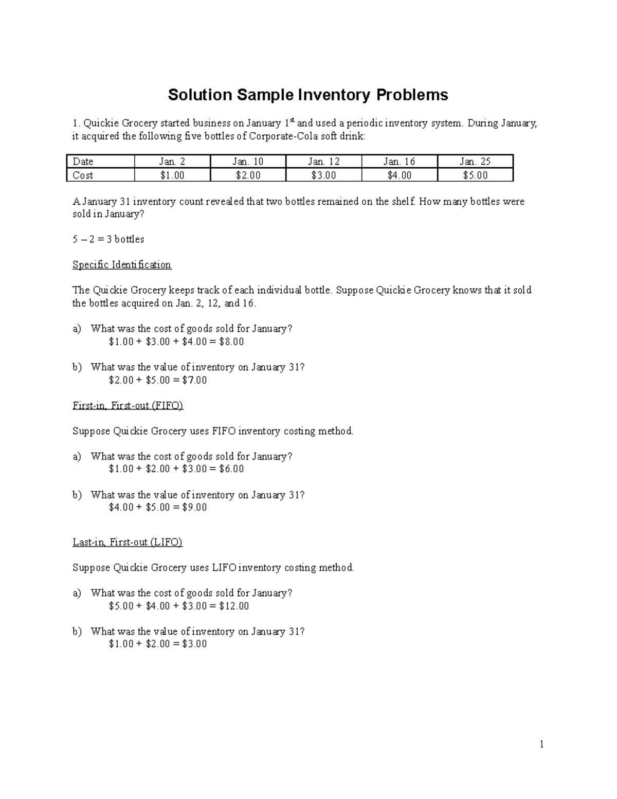 1. Solutions To Sample Inventory Problems - Solution Sample Inventory ...