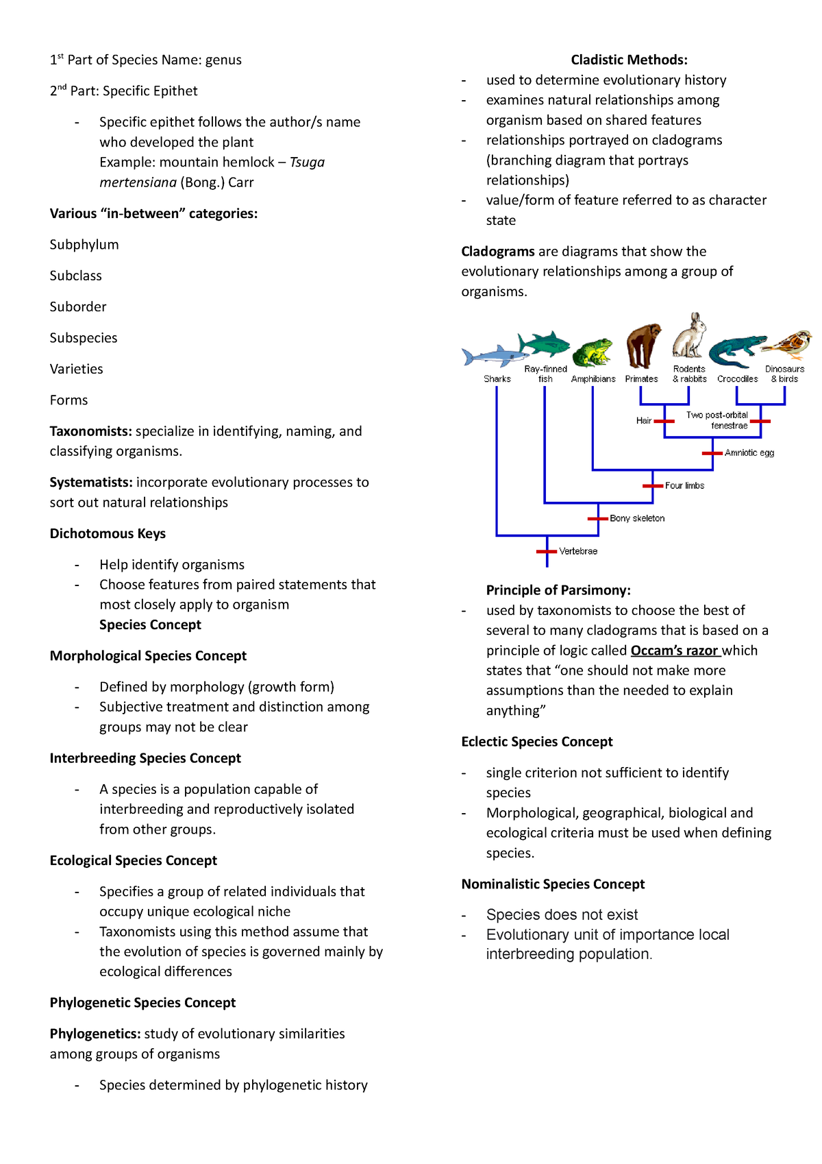 Intro of Taxonomy 1 - 1 st Part of Species Name: genus 2 nd Part ...