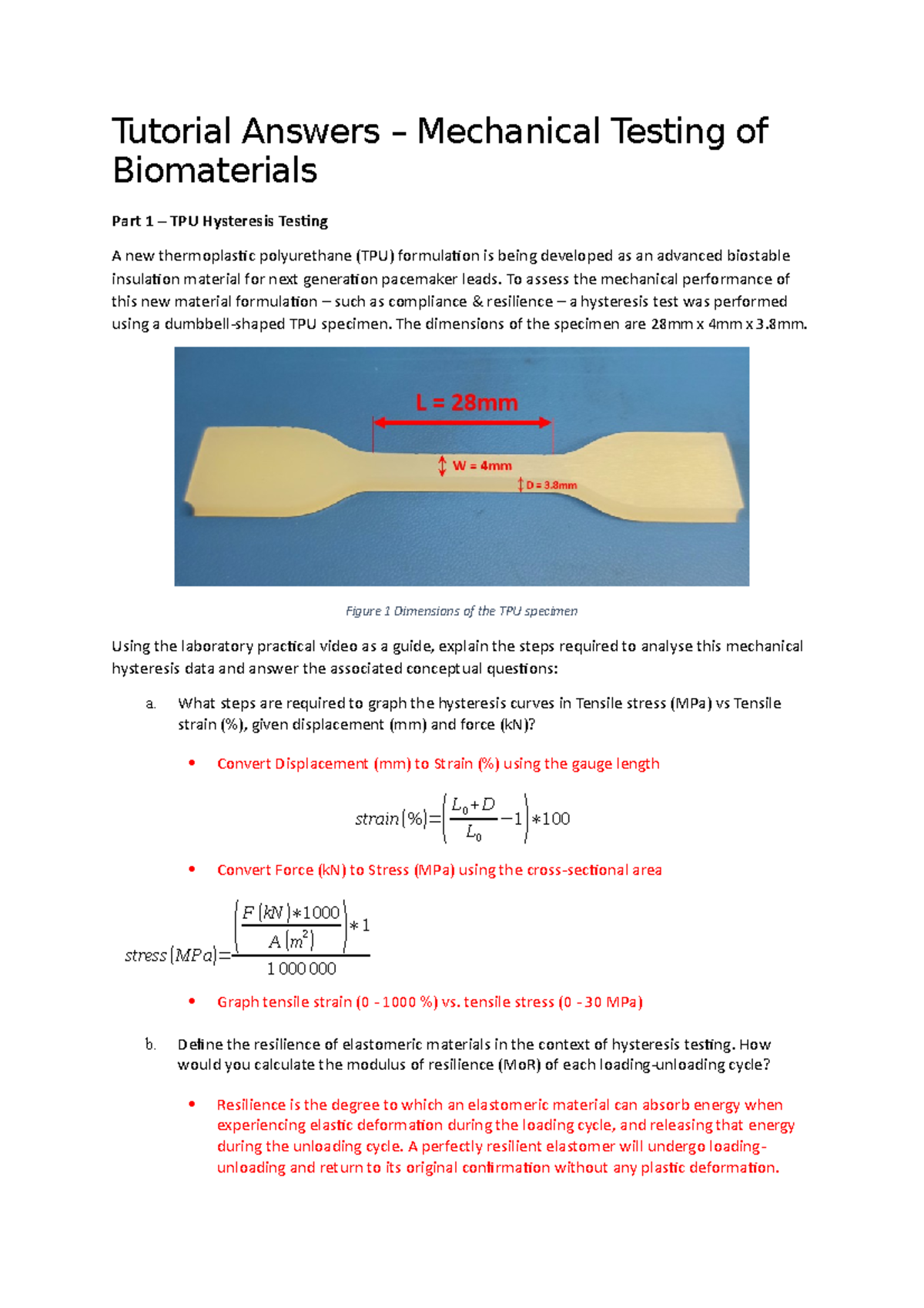 Tutorial Answers - Mechanical Testing Of Biomaterials - Tutorial ...