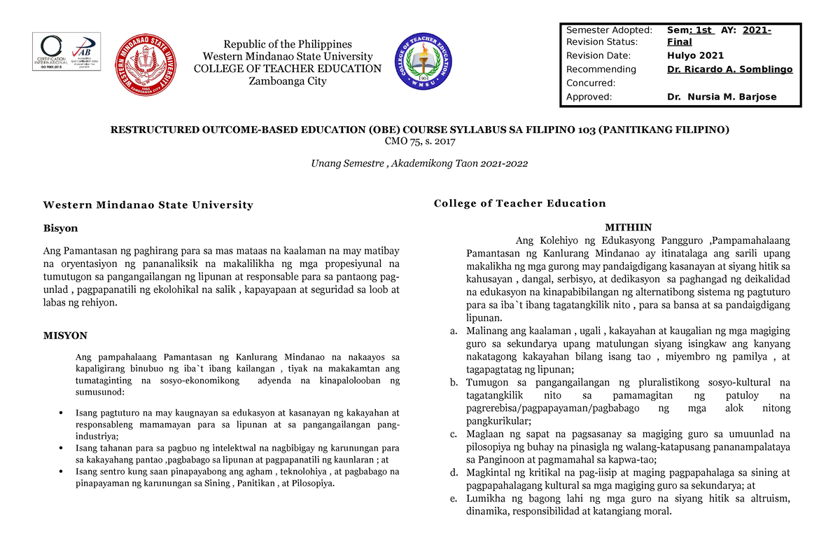 syllabus-ng-panitikang-filipino-restructured-outcome-based-education-obe-course-syllabus