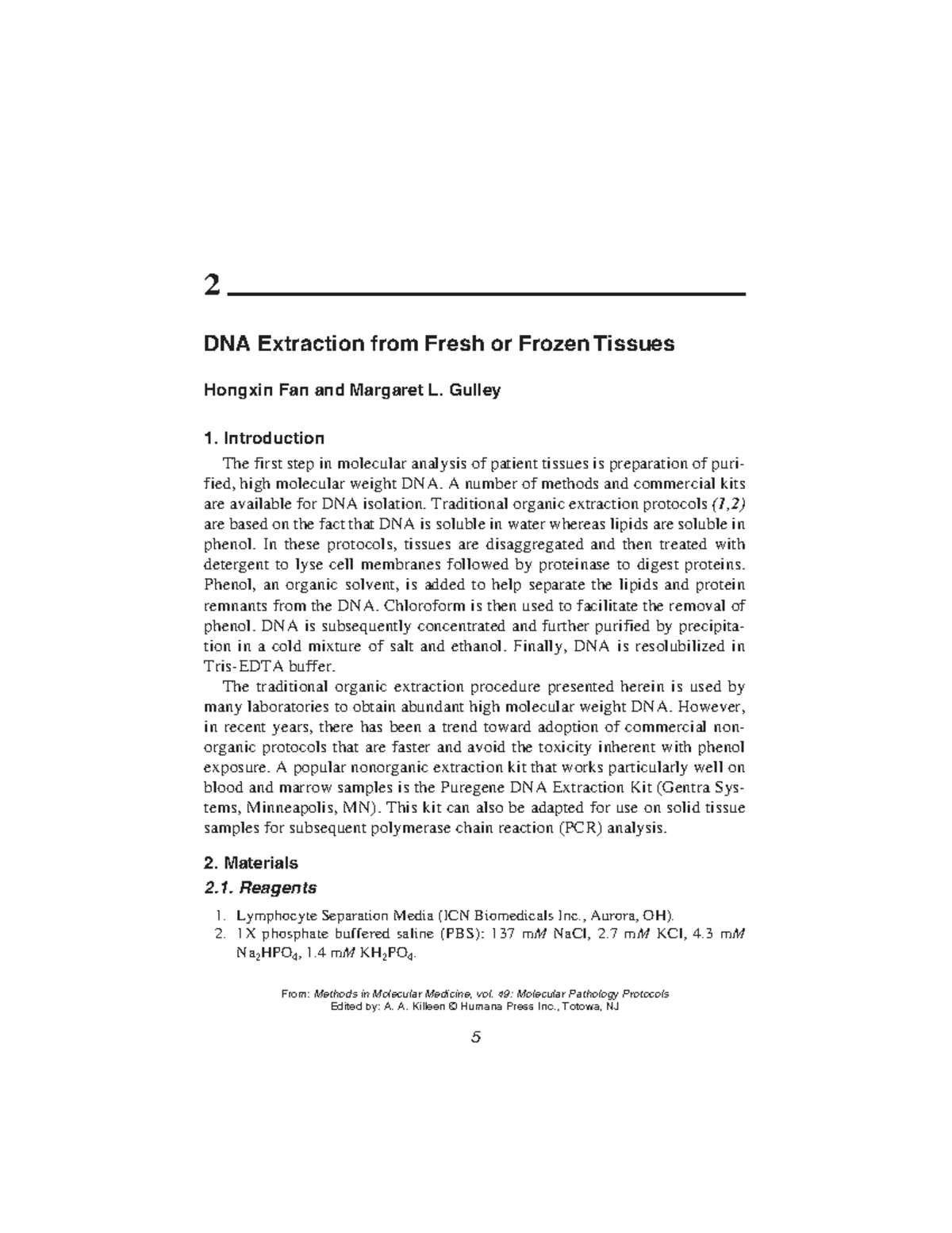 Phenolchloroform DNA extraction protocol DNA Extraction from Fresh
