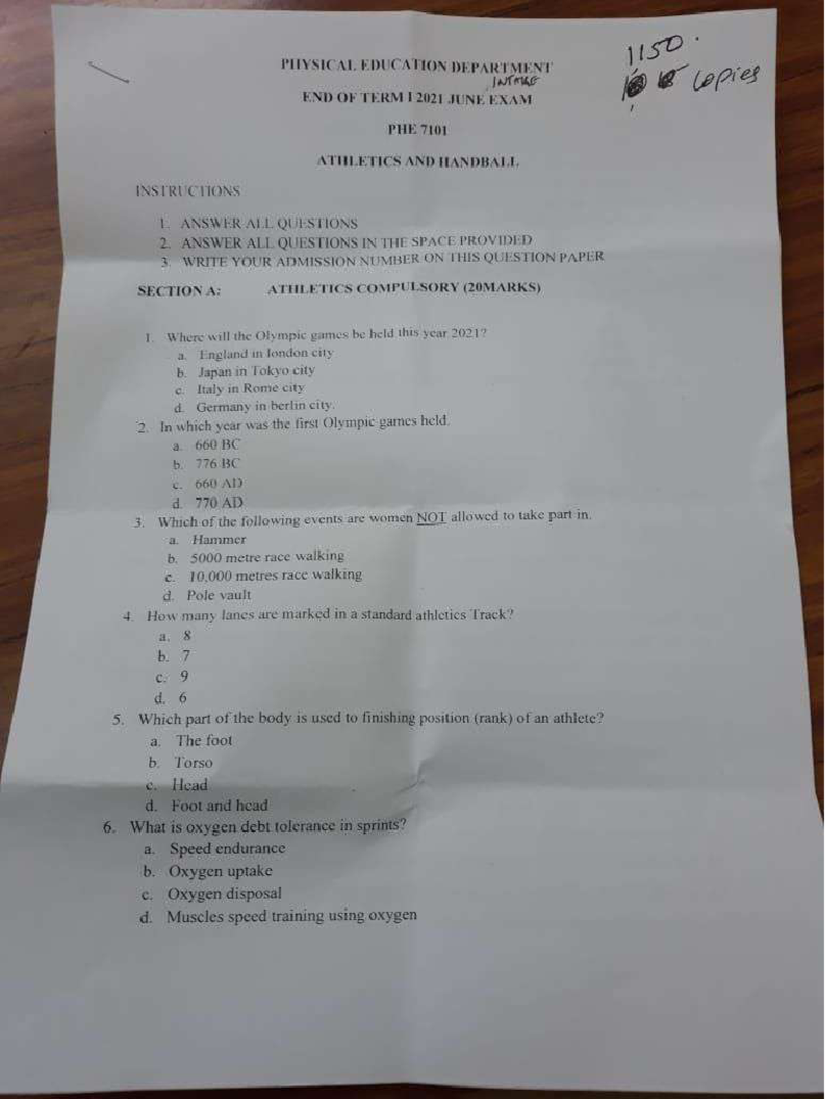 P.E Past Papers-1 - LEANING - 1150 PHYSICAL EDUCATION DEPARTMENT ...