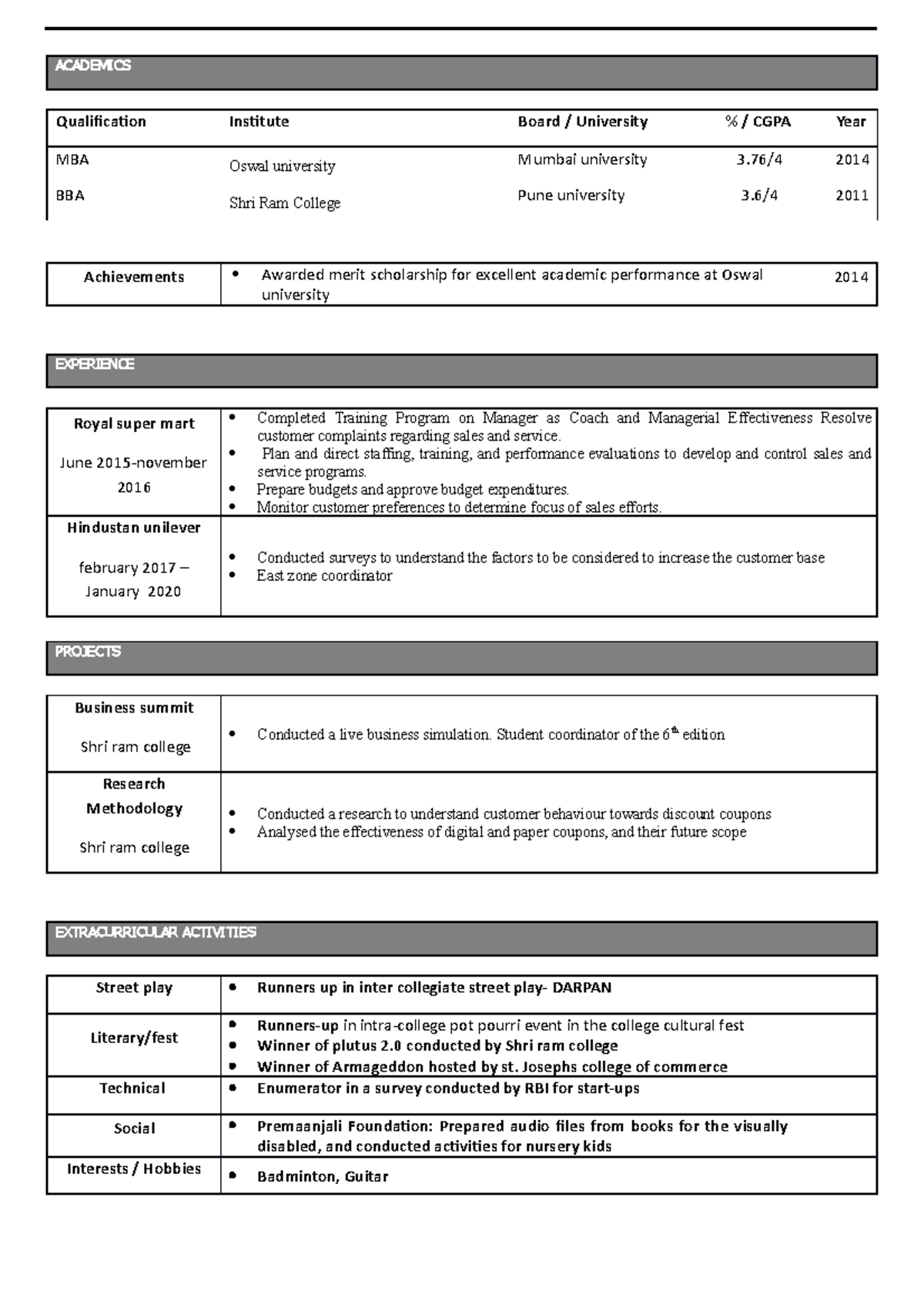 Curriculum vitae - cv sammple for easy identification - ACADEMICS ...