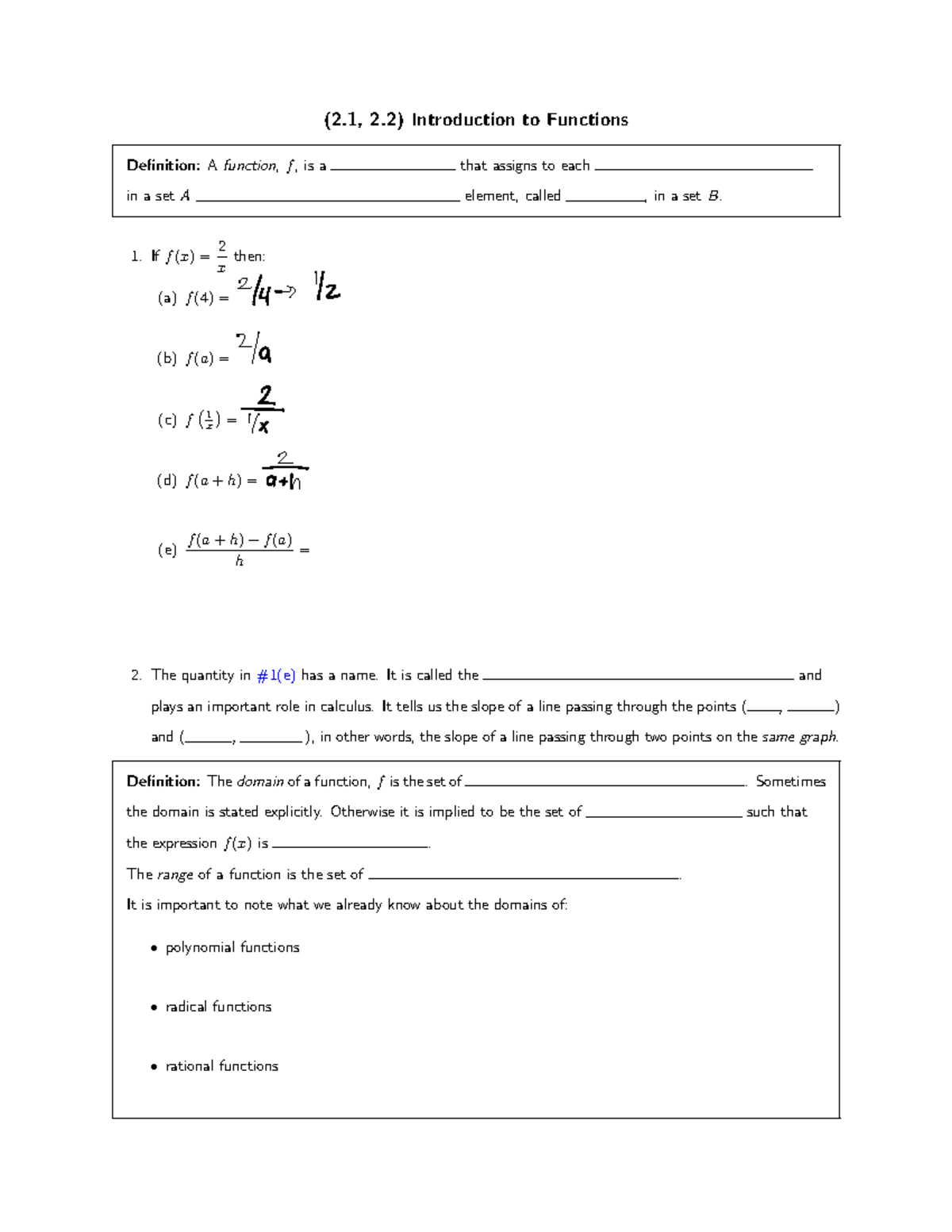 2.1 Introduction to Functions - (2, 2) Introduction to Functions ...