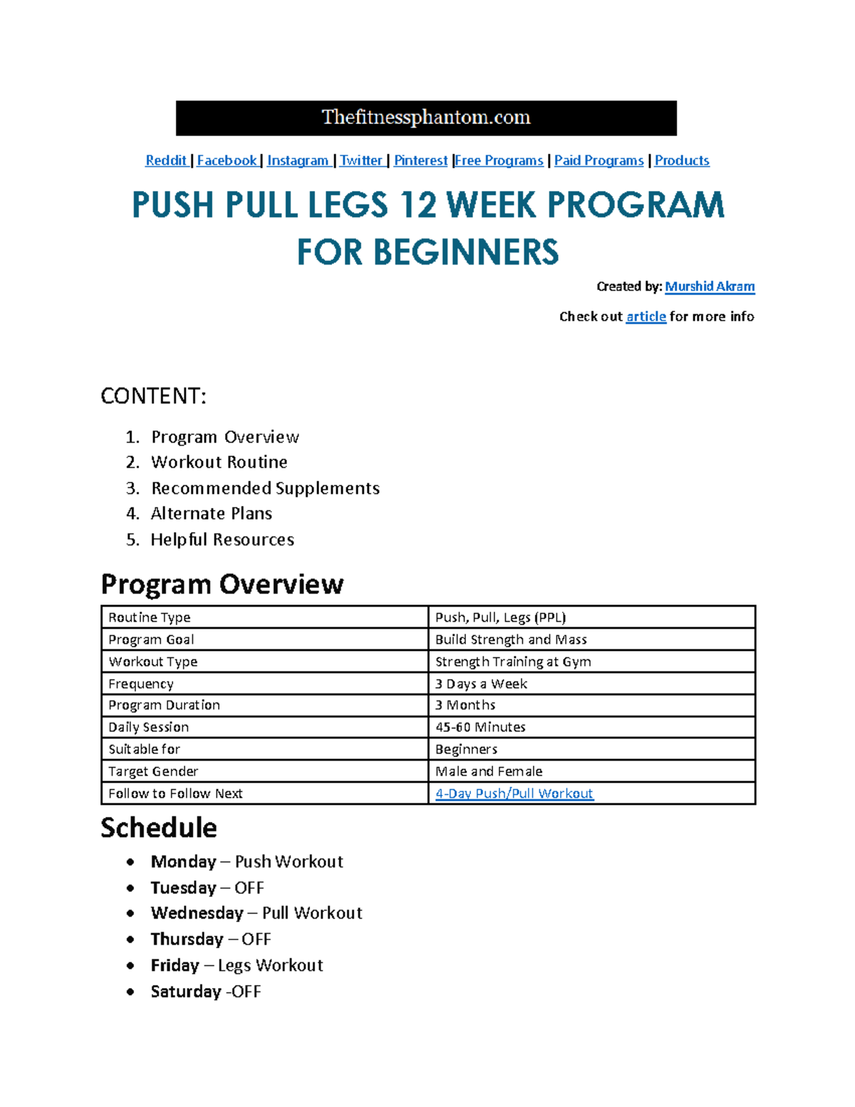 12 week push pull legs program pdf - Reddit | Facebook | Instagram ...