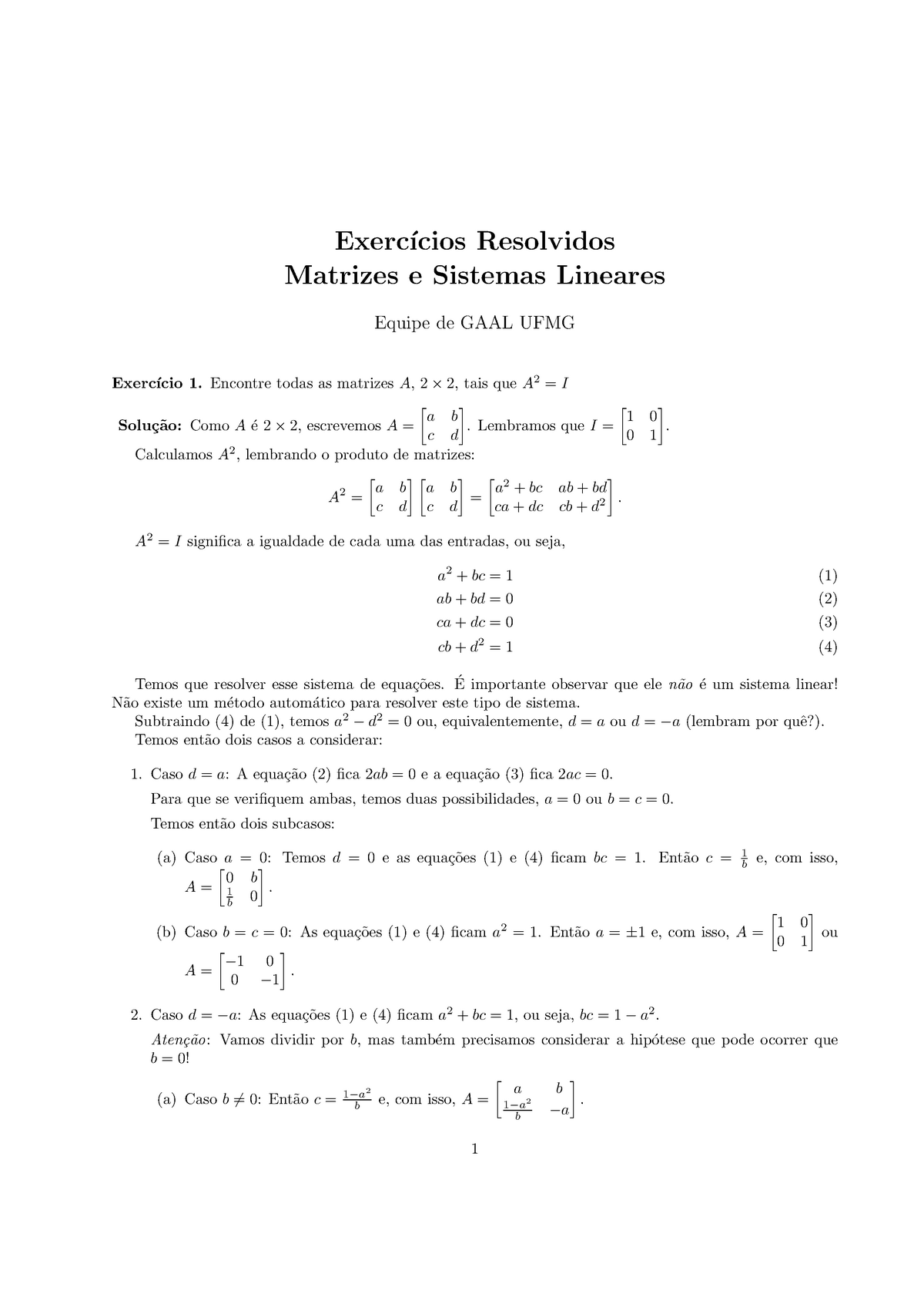 Semana 1 - Exercícios Resolvidos De Matrizes E Sistemas Lineares ...