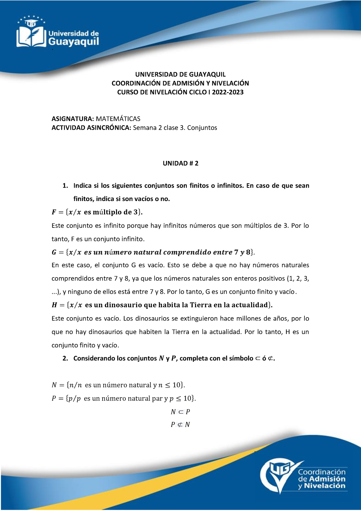 Tarea - U2 - Clase 7 - S2 - Practica - . UNIVERSIDAD DE GUAYAQUIL ...