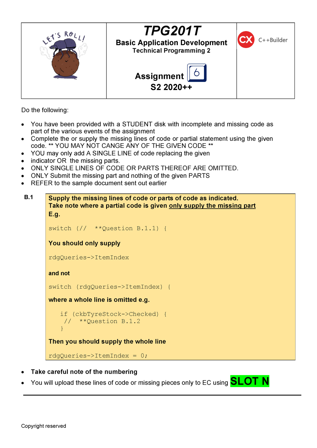 TPG201T Assignment 6 S2 2020++ - Copyright Reserved TPG201T Basic ...