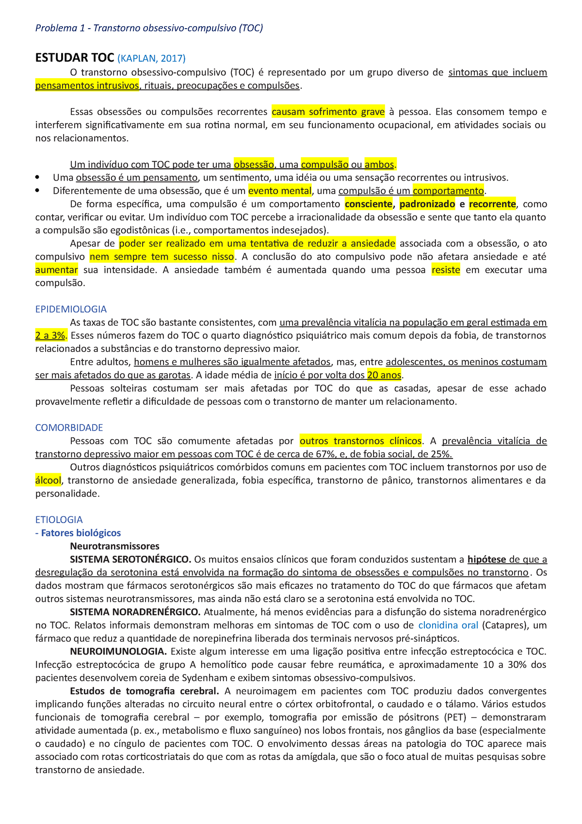 Problema TOC Transtorno obsessivo compulsivo critérios de diagnostico clinica e