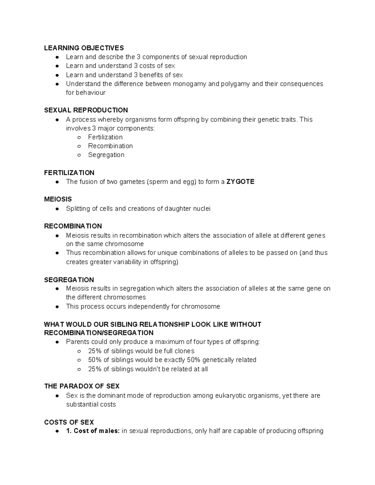 Psych 3f03 Lecture 11 Evolution Of Sex Learning Objectives Learn And Describe The 3 Components 5256