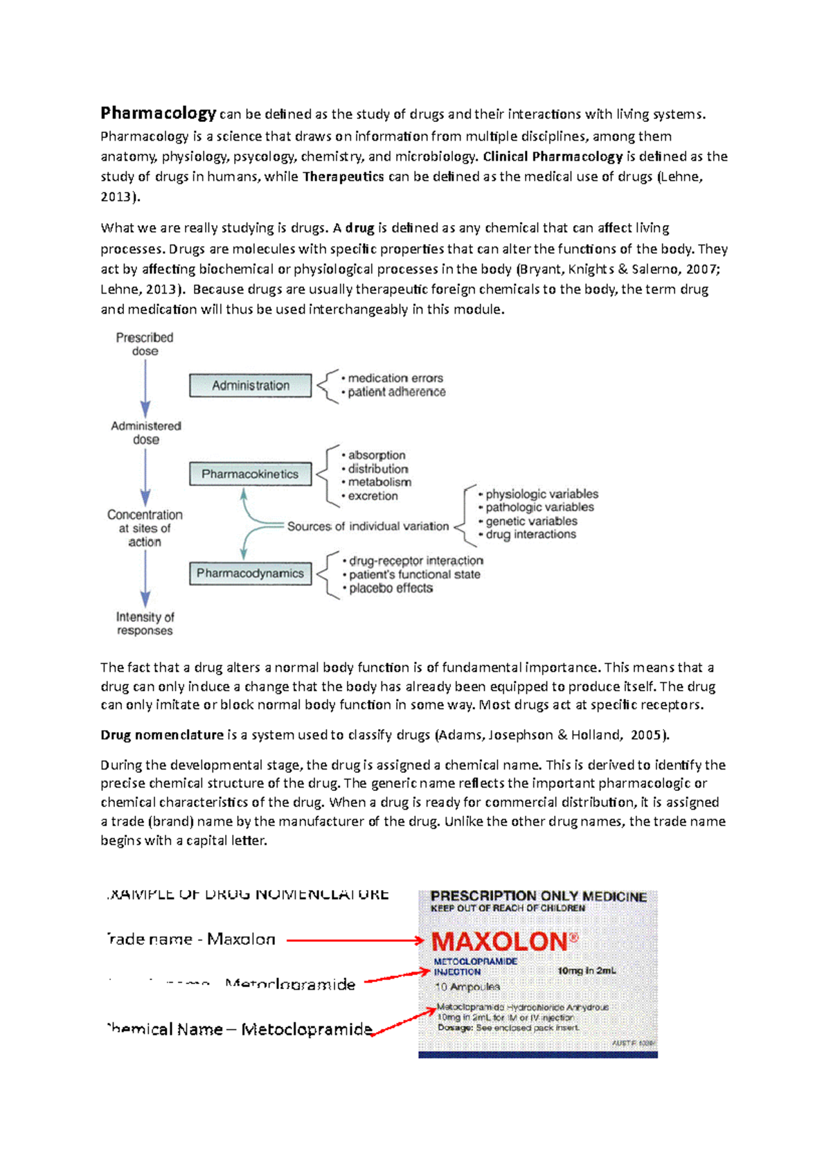 Module 1 - Lecture Notes 1 - Pharmacology Can Be Defined As The Study ...