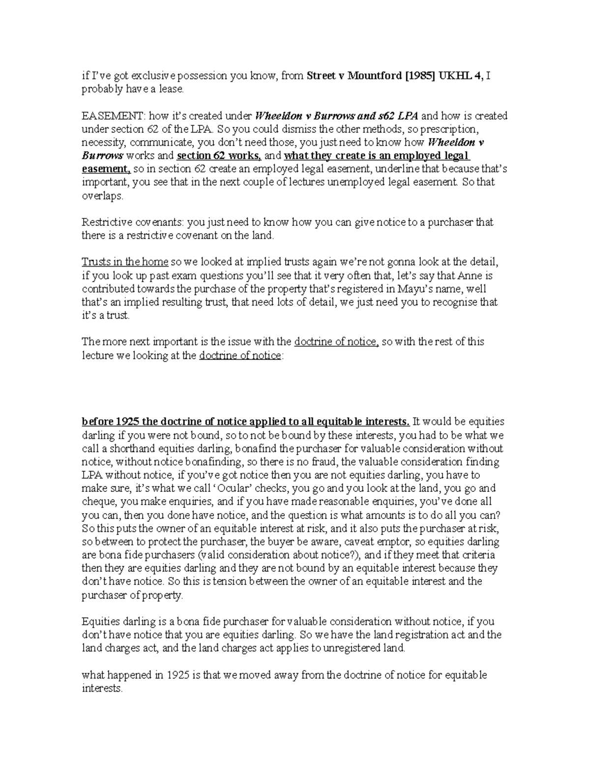 Doctrine of notice unregestered - if I’ve got exclusive possession you ...