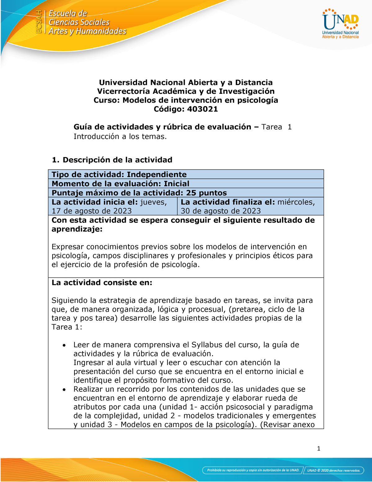 Modelos DE Intervención EN Psicología 1 - Universidad Nacional Abierta ...