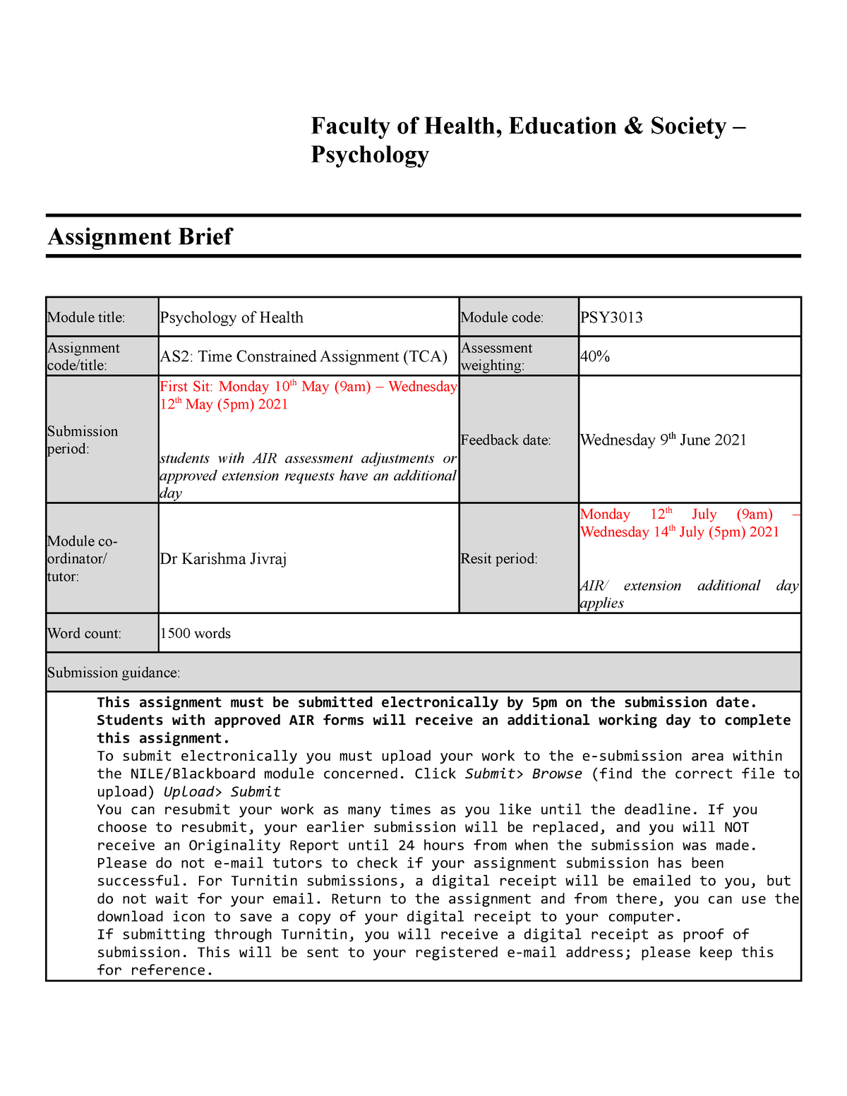 health psychology assignment