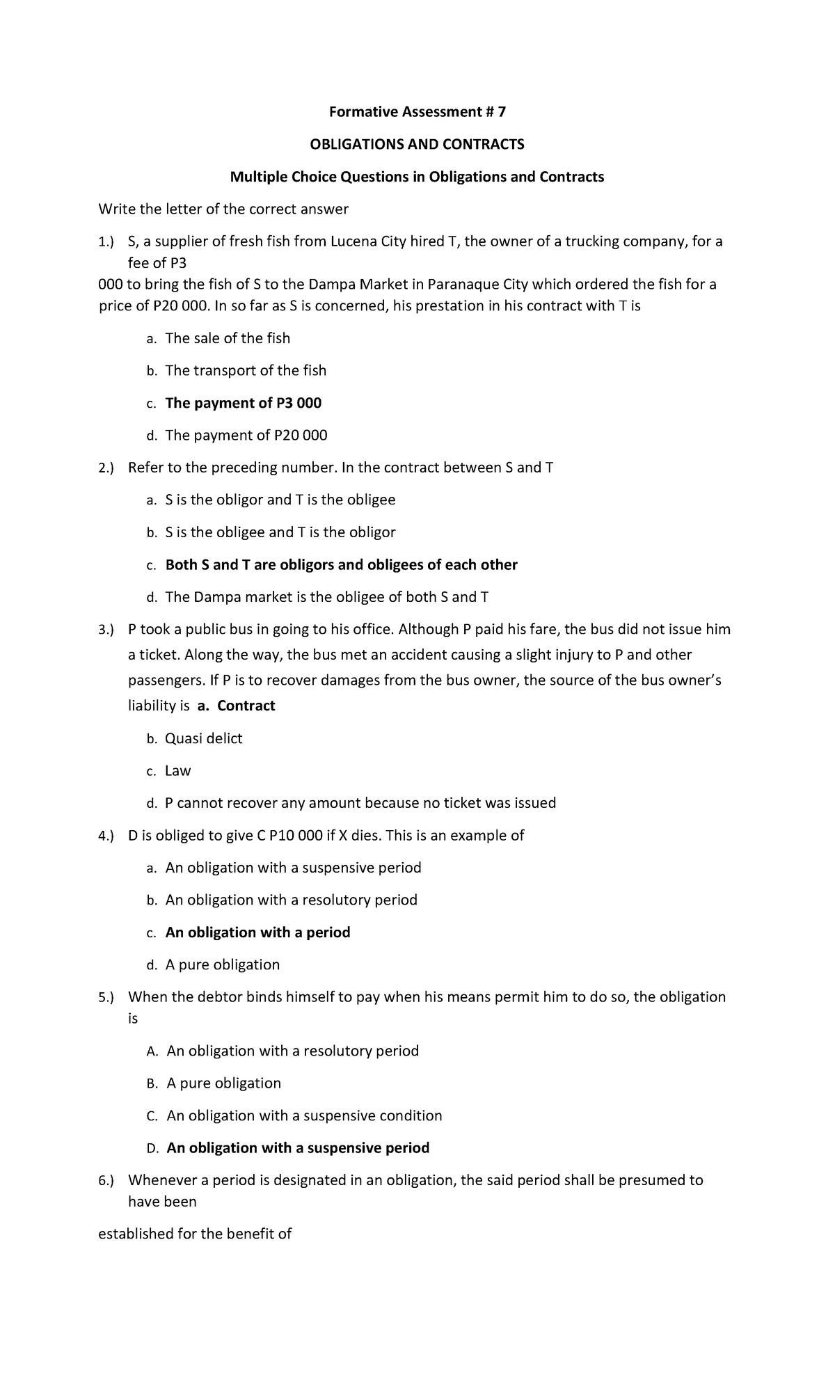 Obligations and Contract Formative Assessment 7 Obligations and Contract Law USeP Studocu