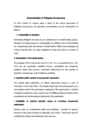 Characteristics of Philippine Bureaucracy