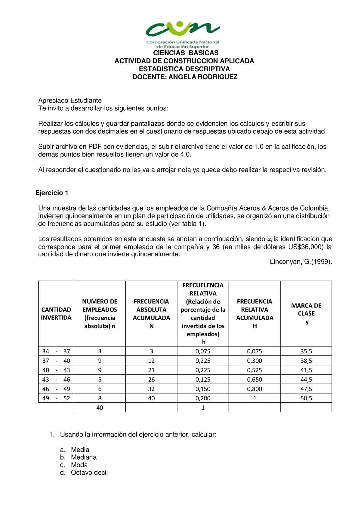 ACA 3 Estadistica Descriptiva - CIENCIAS BASICAS ACTIVIDAD DE ...