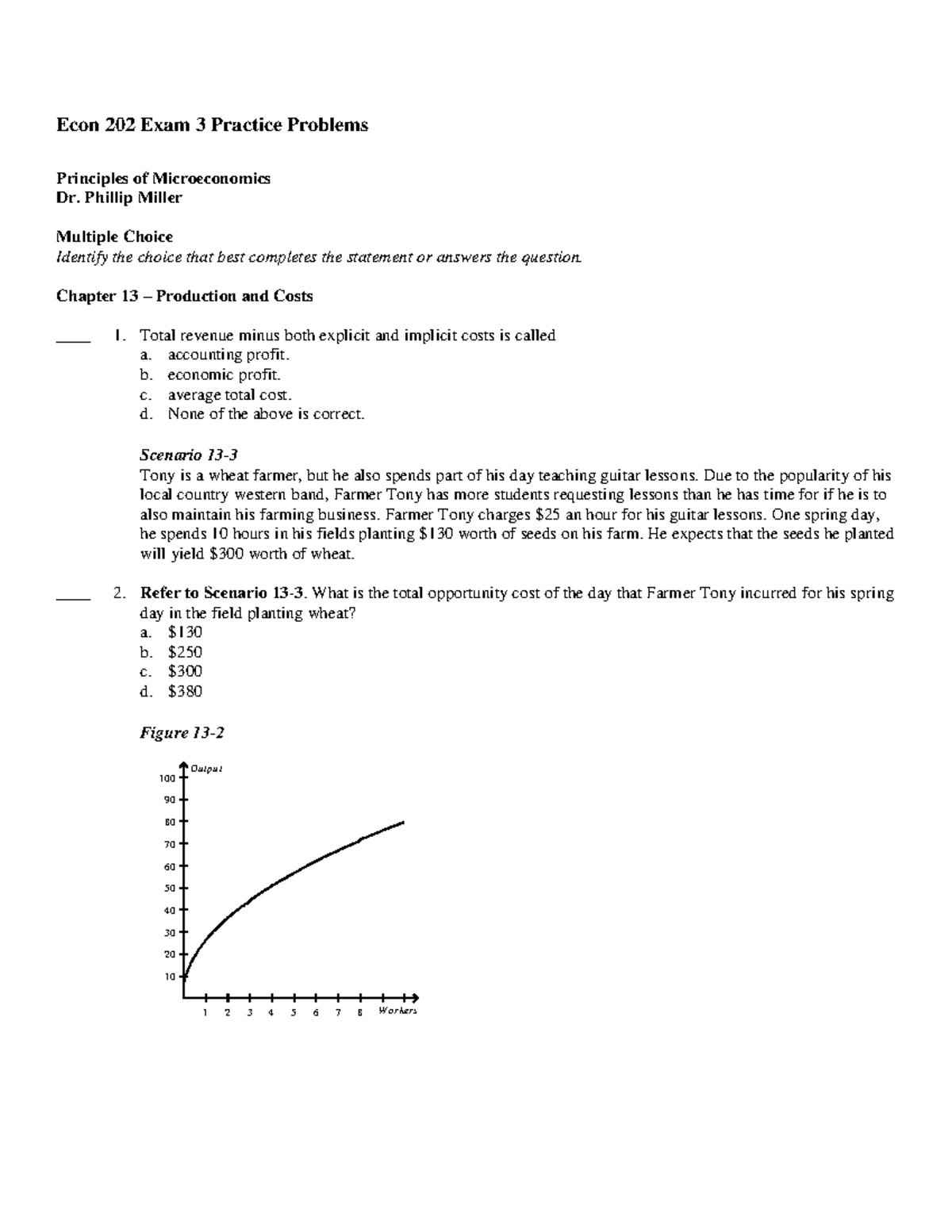 Econ 202 Exam 3 Practice Problems - Econ 202 Exam 3 Practice Problems ...