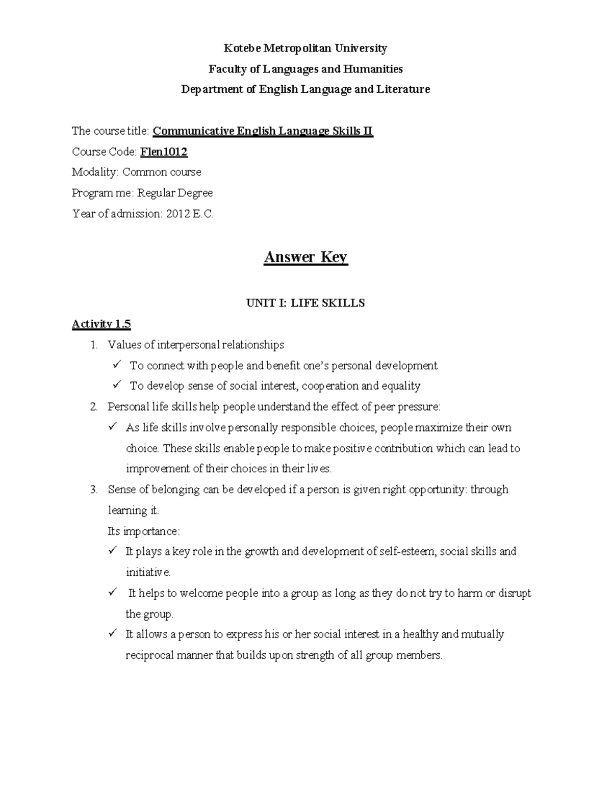 Communicative English 2 Teachers Guide Kotebe Metropolitan University