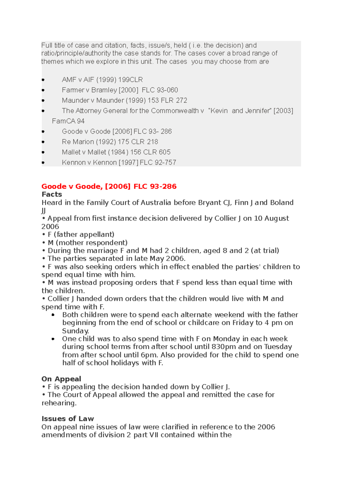 Family LAW A summary into Goode v Goode Full title of Family LAW A summary into Goode v Goode Full title of