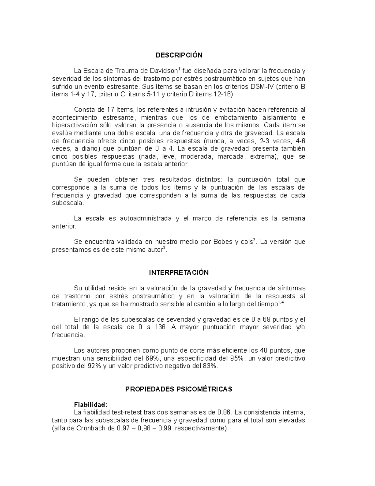 146 ANSIEDAD DESCRIPCIÓN La Escala de Trauma de Davidson 1 fue