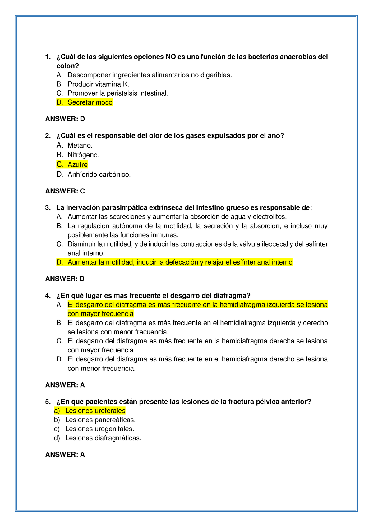 Preguntas Cirugia - CA DE PANCREAS- CA DE VESICULA BILIAR- CA DE HIGADO ...