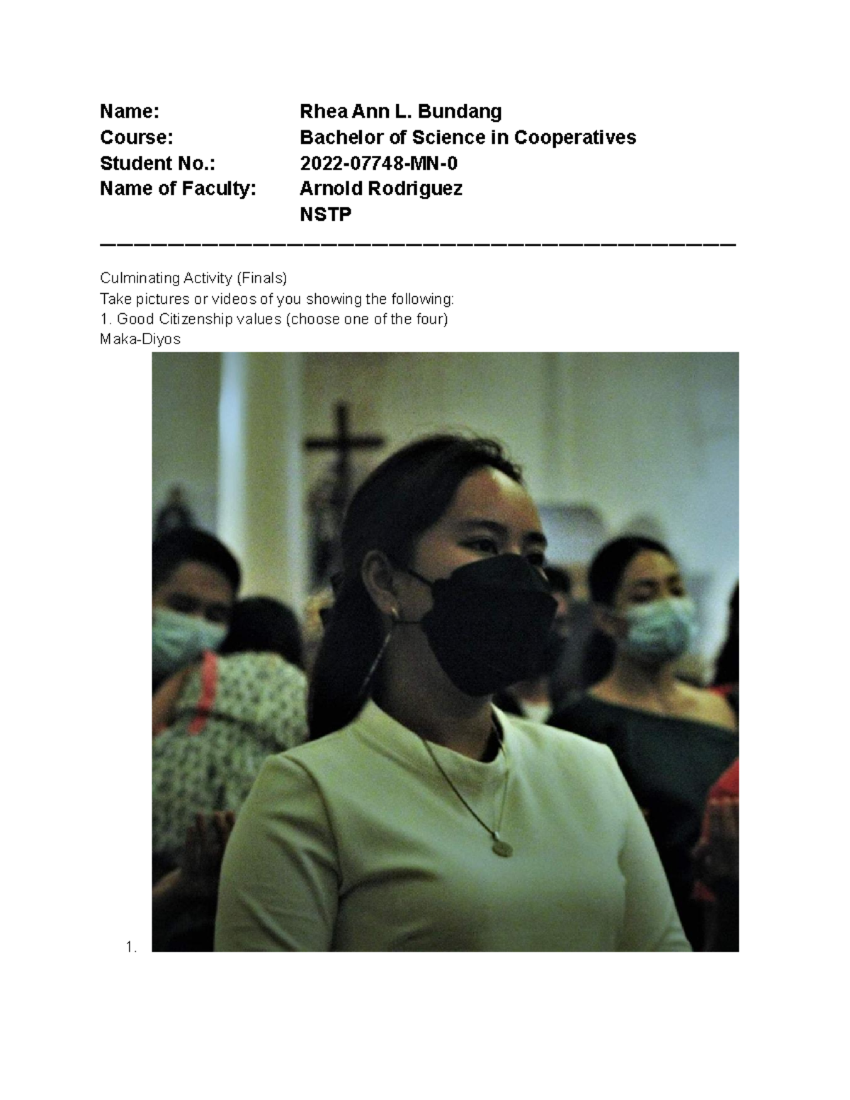 Culminating Activity Bundang RHEA - Name: Rhea Ann L. Bundang Course ...