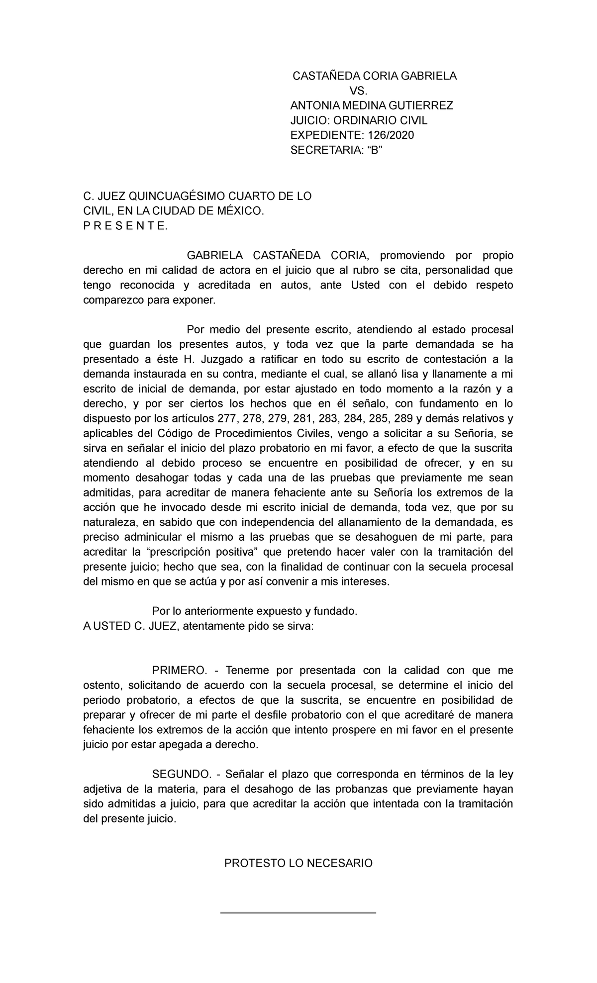 Jzdo 54 solicitud de periodo a prueba - CASTAÑEDA CORIA GABRIELA VS ...