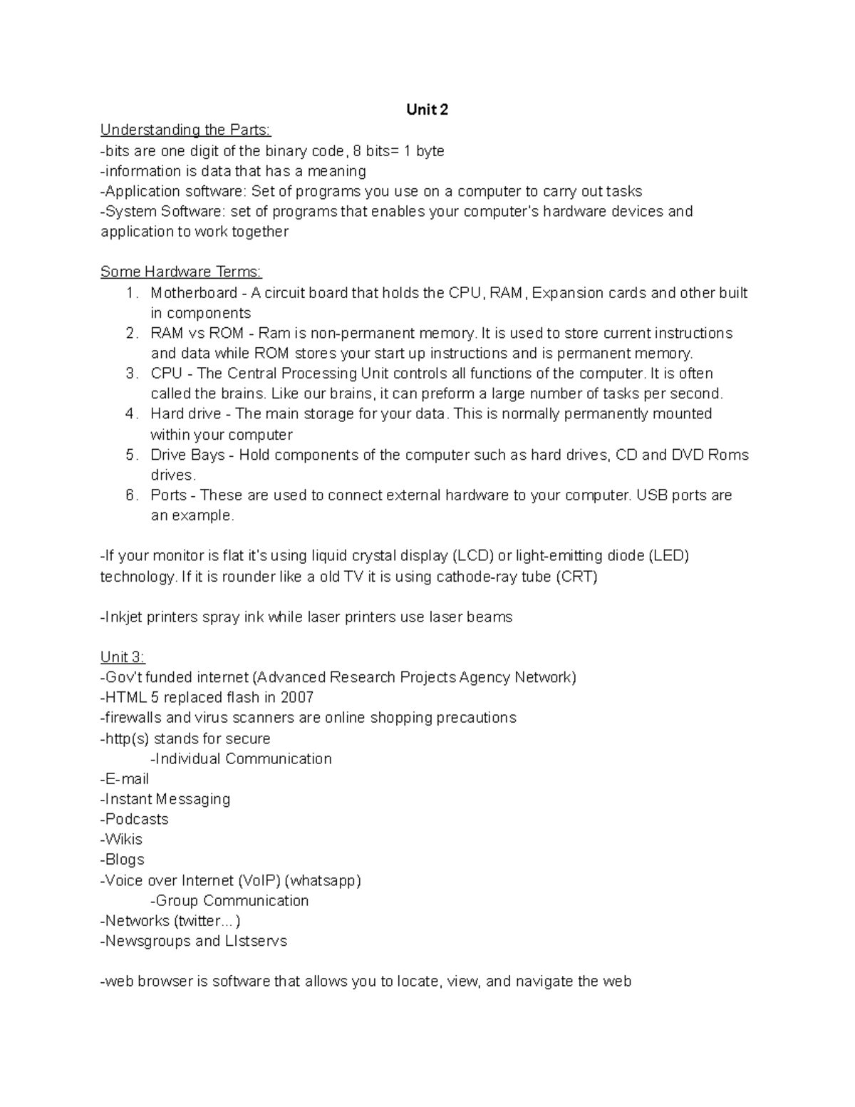 CP102 Notes - Unit 2 Understanding The Parts: -bits Are One Digit Of ...