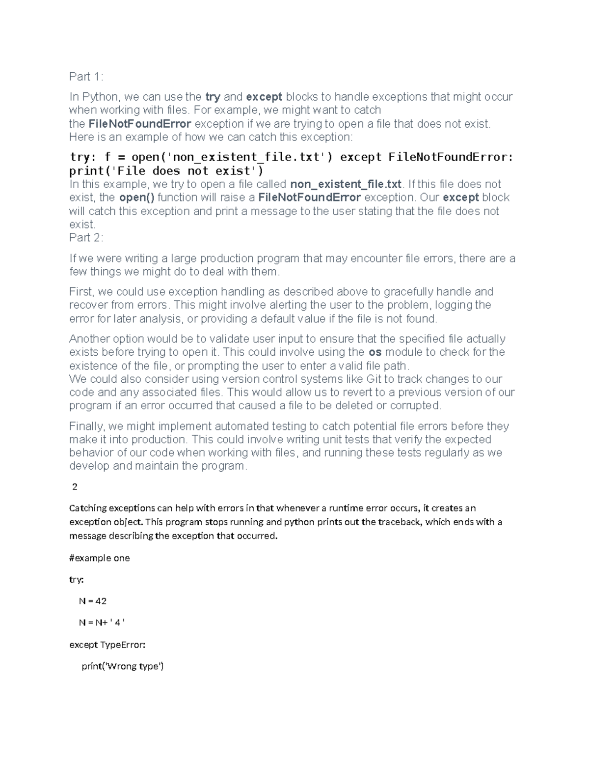 Discussion Forum Unit 8 - Part 1: In Python, we can use the try and ...