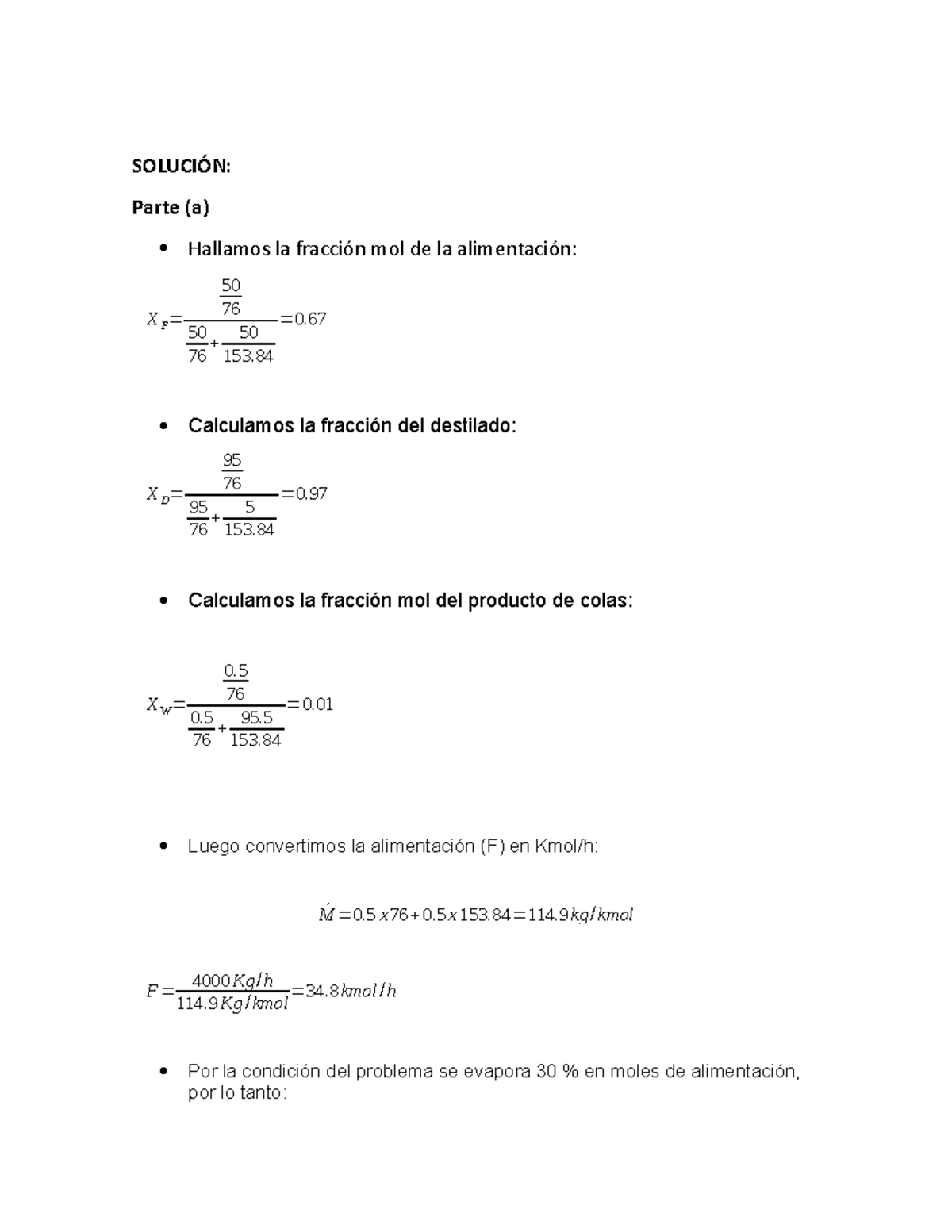 Ejercicio 9 15 Treybal SOLUCI N Parte a Hallamos La Fracci n Mol 