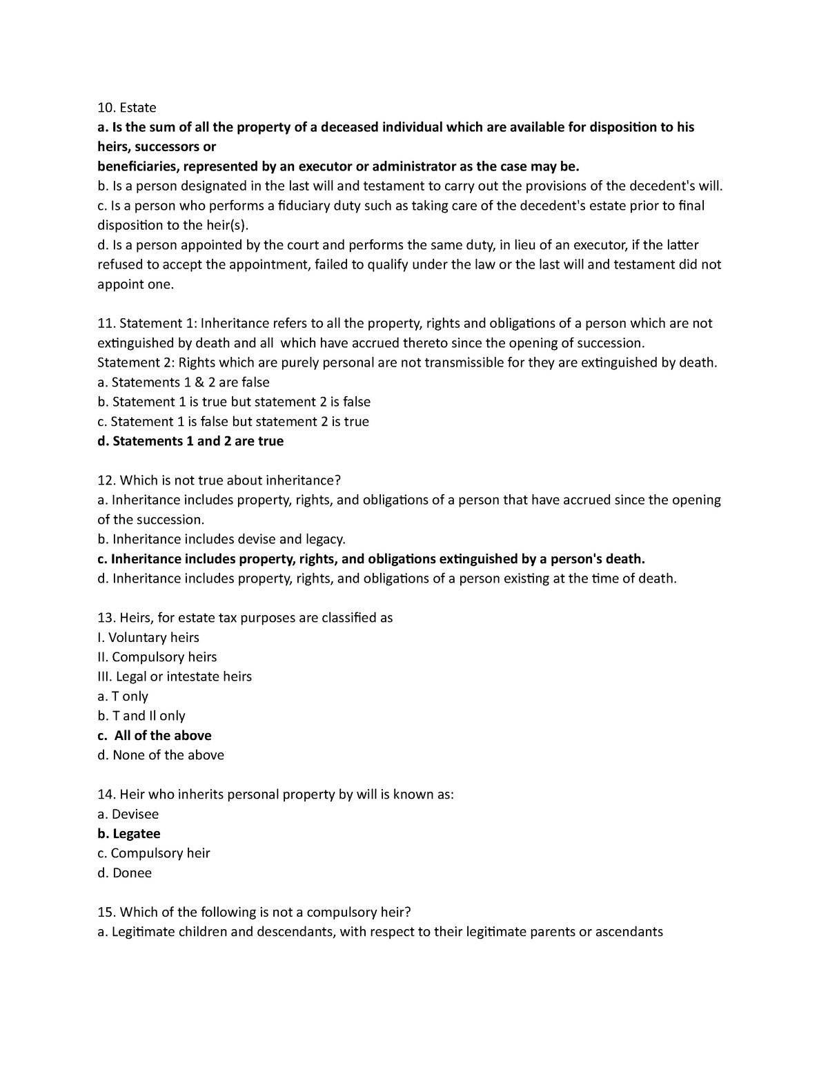 Chapter 1 Succession and Transfer Taxes Part 3 - Estate a. Is the sum ...