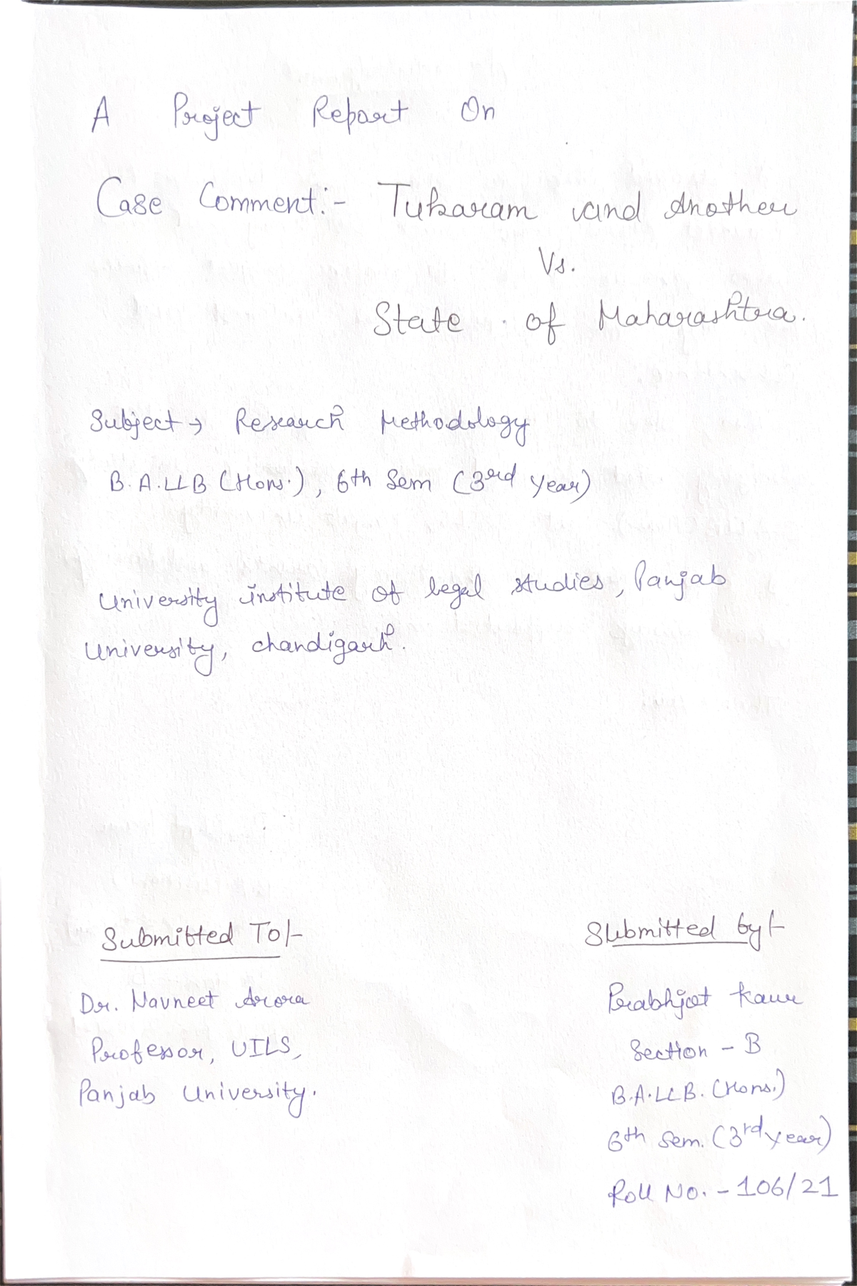 Rm-6th sem - Case comment - mathura rape case (1979) - LLB - Studocu