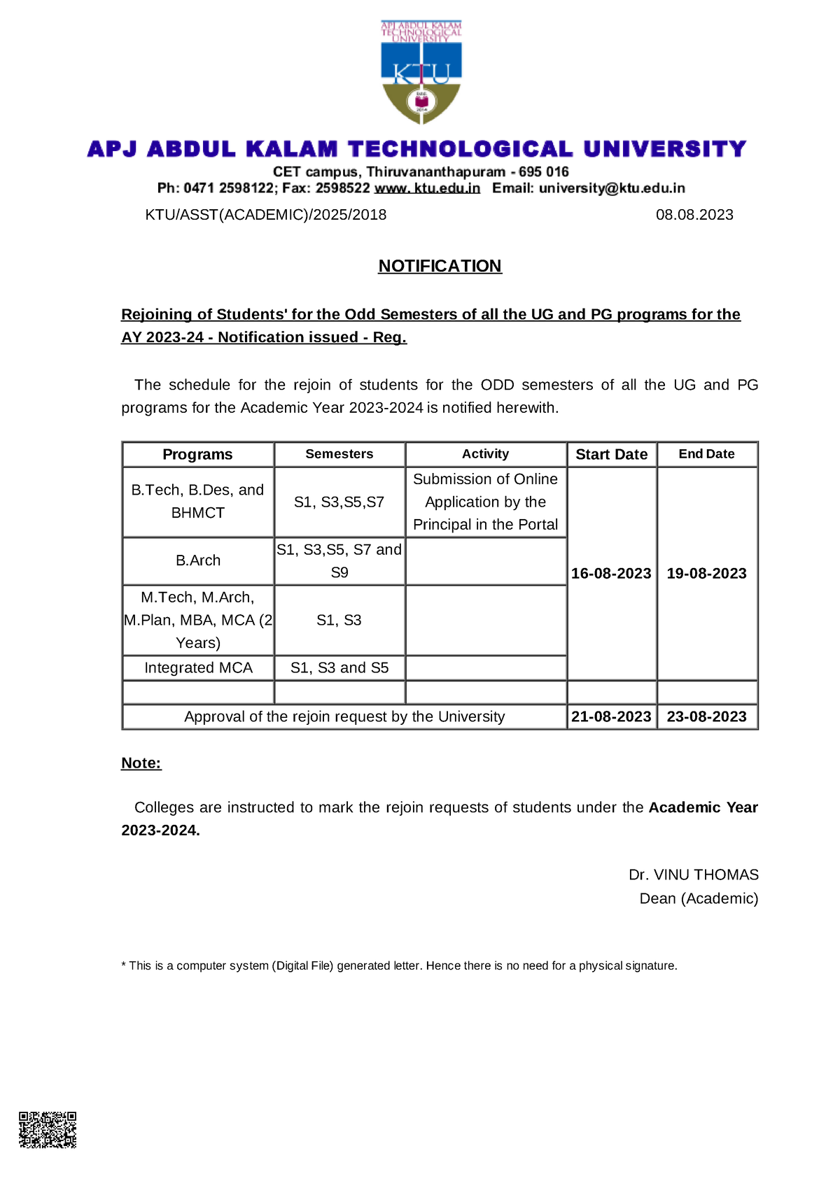 Ktu Academic Calendar 2025 Pdf Download 