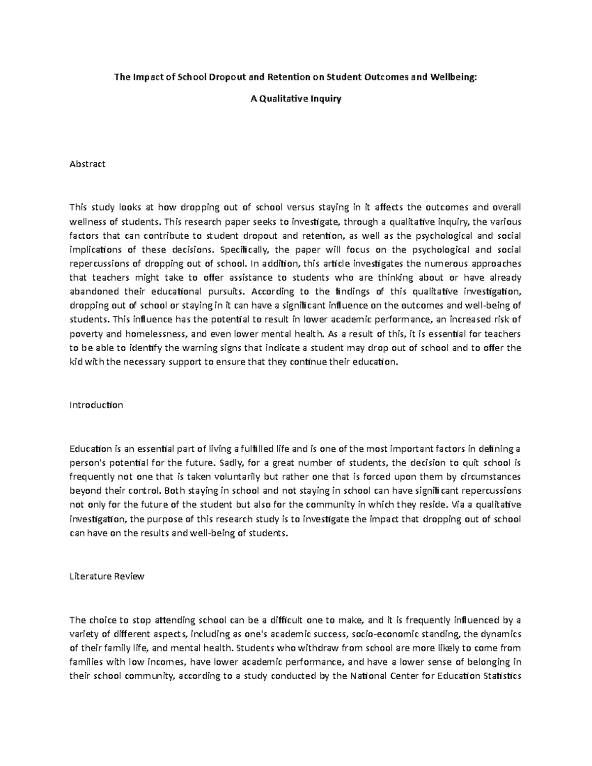 The Impact of School Dropout and Retention on Student Outcomes and ...