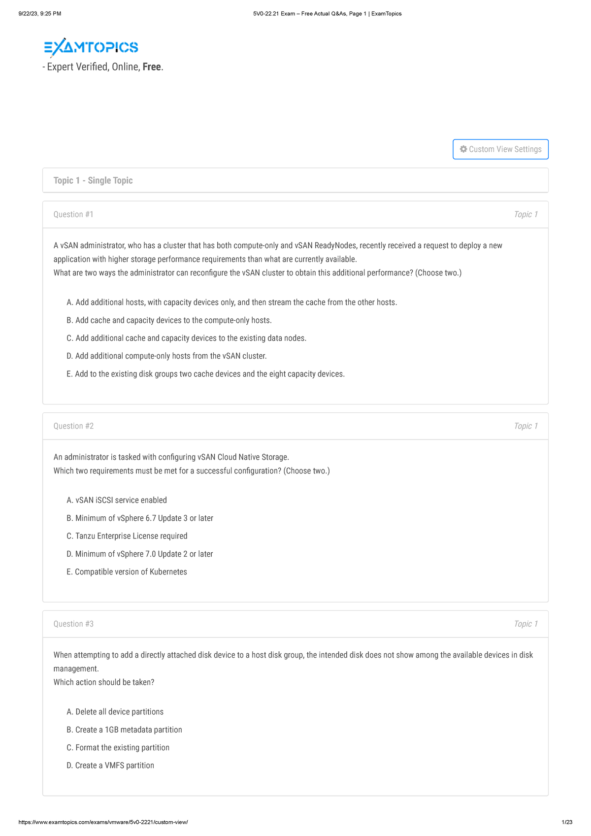 5V0-22-21Exam - Vmware - Expert Veried, Online, Free. Custom View ...