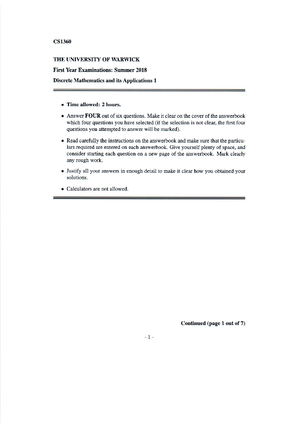 Cs141 - Past papers from Warwick School of Information technology ...