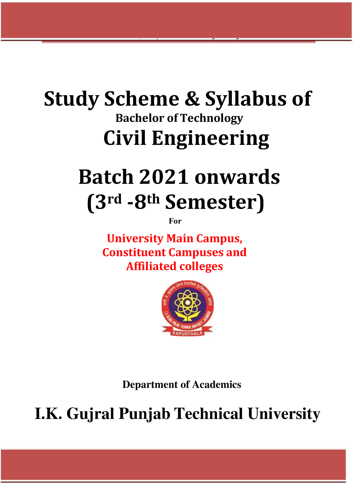 Btech-ce-2021 - Syllabyus - Ik Gujral Punjab Technical University 